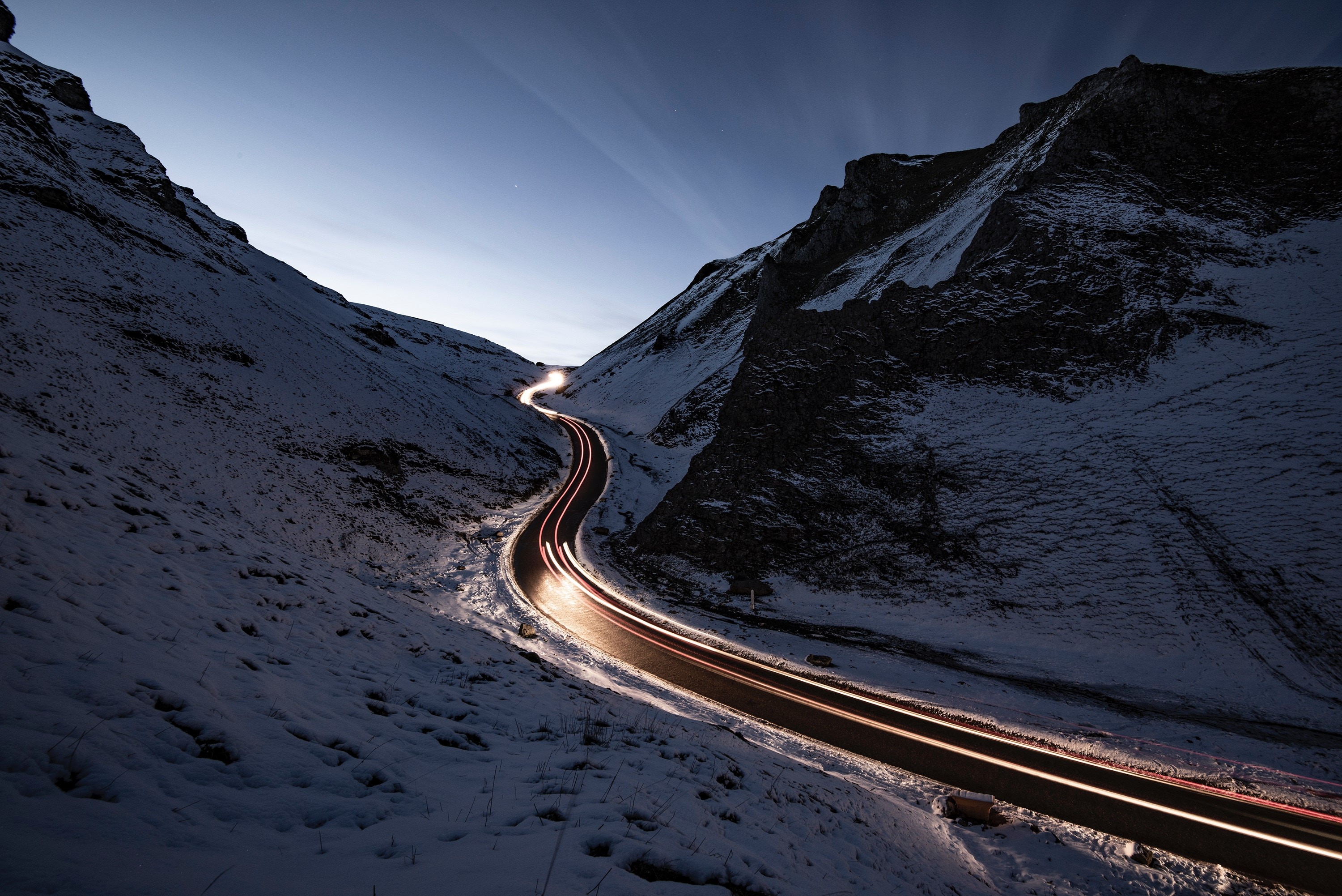 snow, road, photography, hd, long exposure, HD Wallpaper