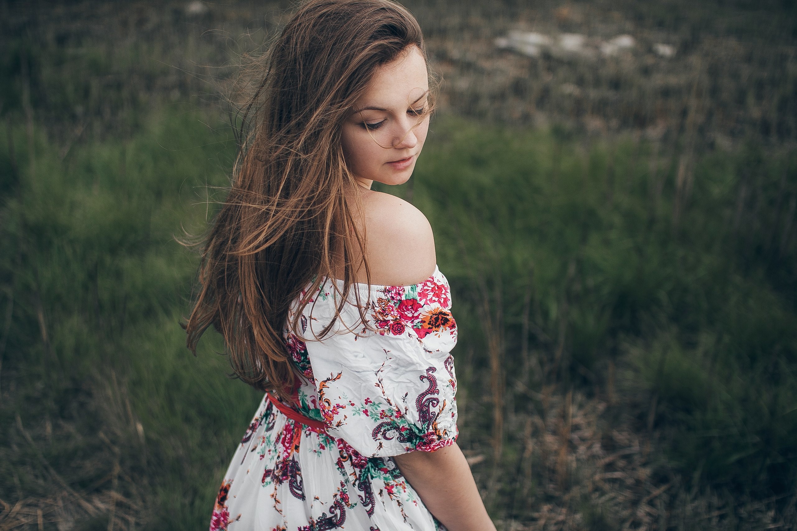 brunette, depth of field, girls, outdoors, model, hd, HD Wallpaper
