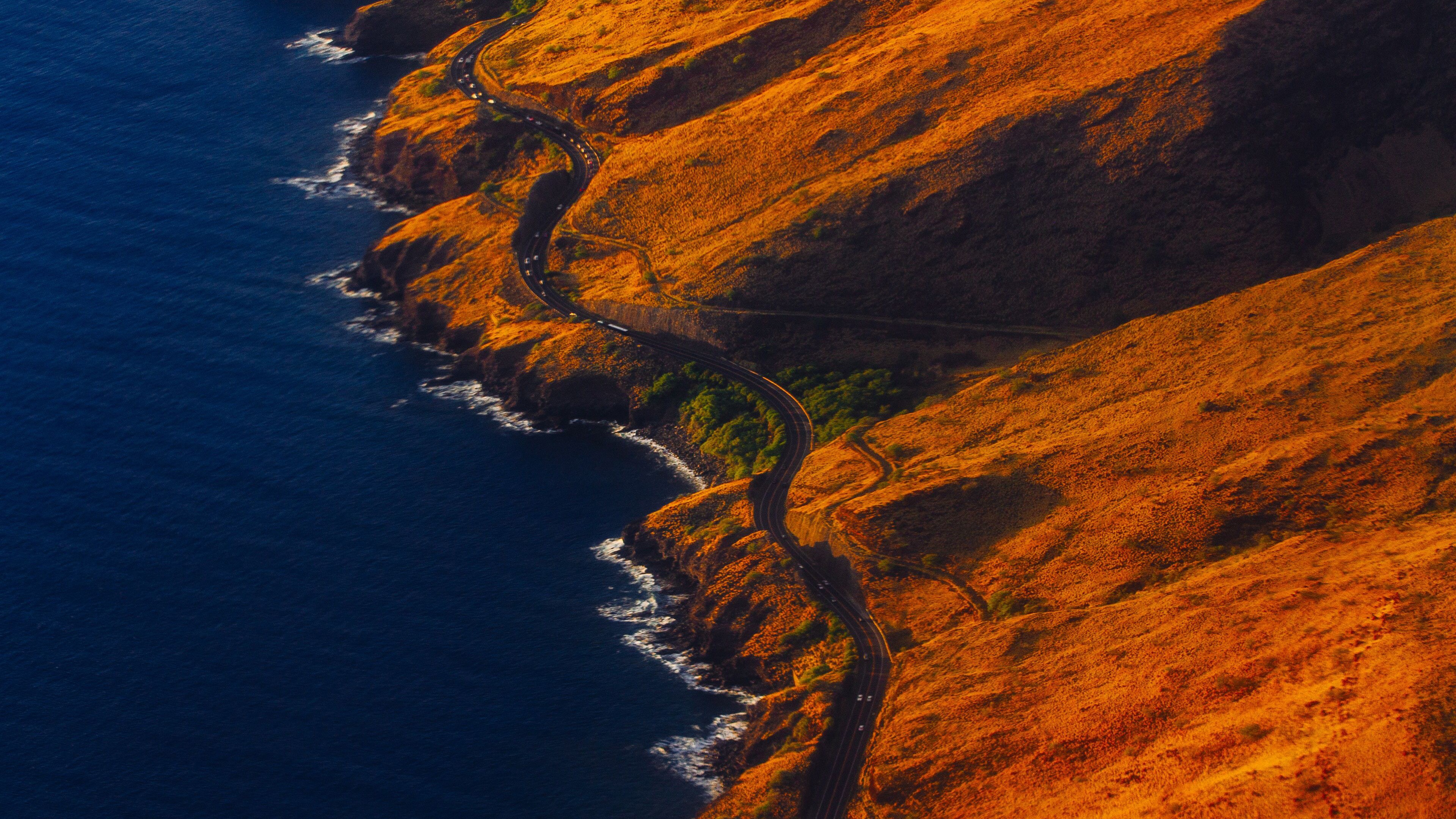 road, sea, photography, hd, 4k, aerial, HD Wallpaper