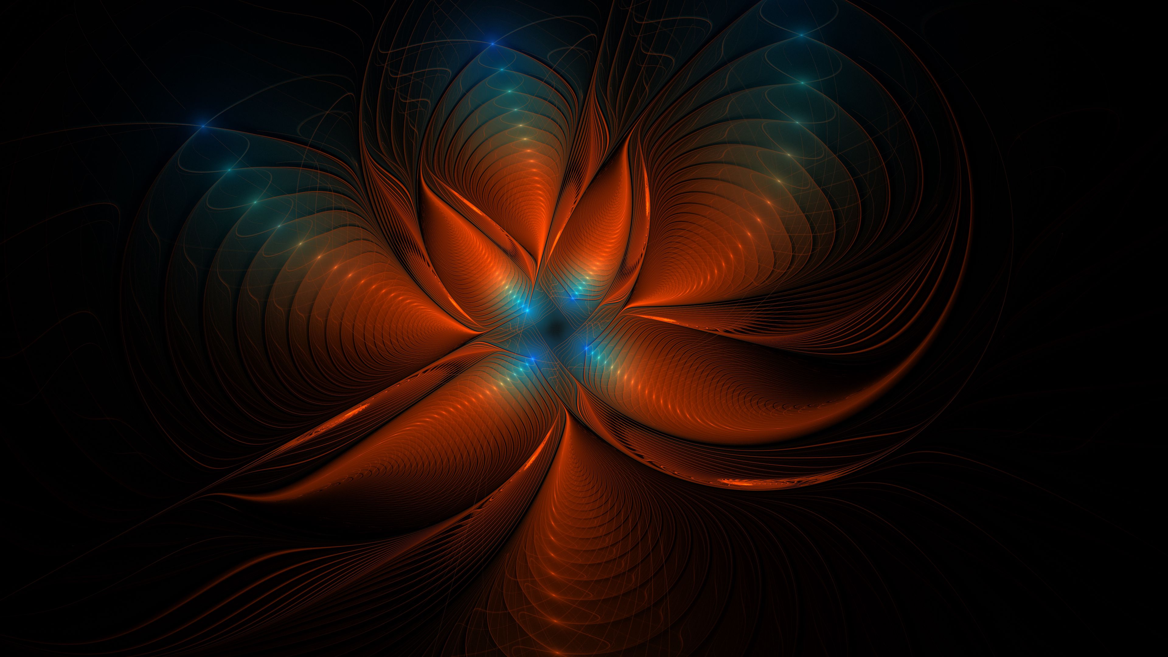 fractal, glow, abstraction, tangled, brown, blue, 4k, HD Wallpaper