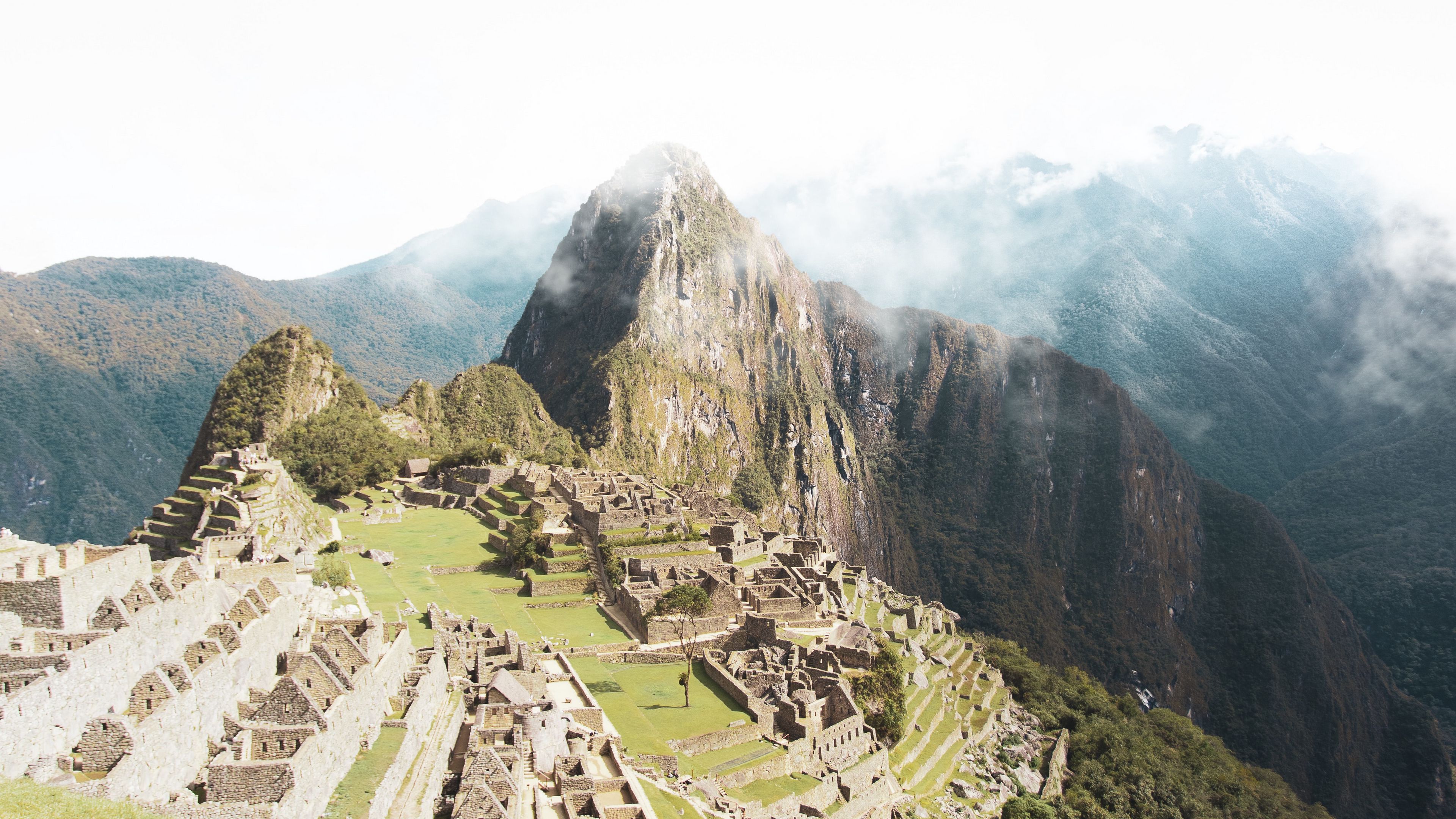 mountains, rocks, buildings, ancient, architecture, 4k, HD Wallpaper