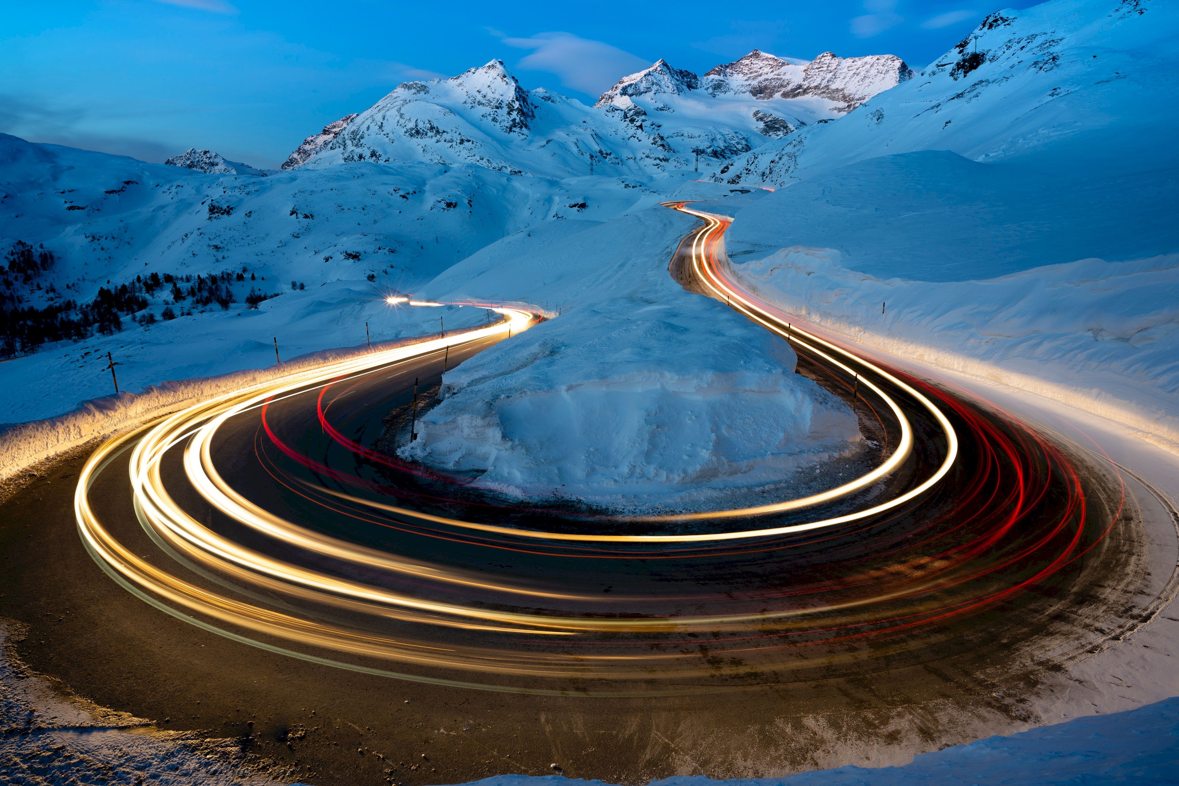 road, winter, long exposure, nature, hd, 4k, HD Wallpaper