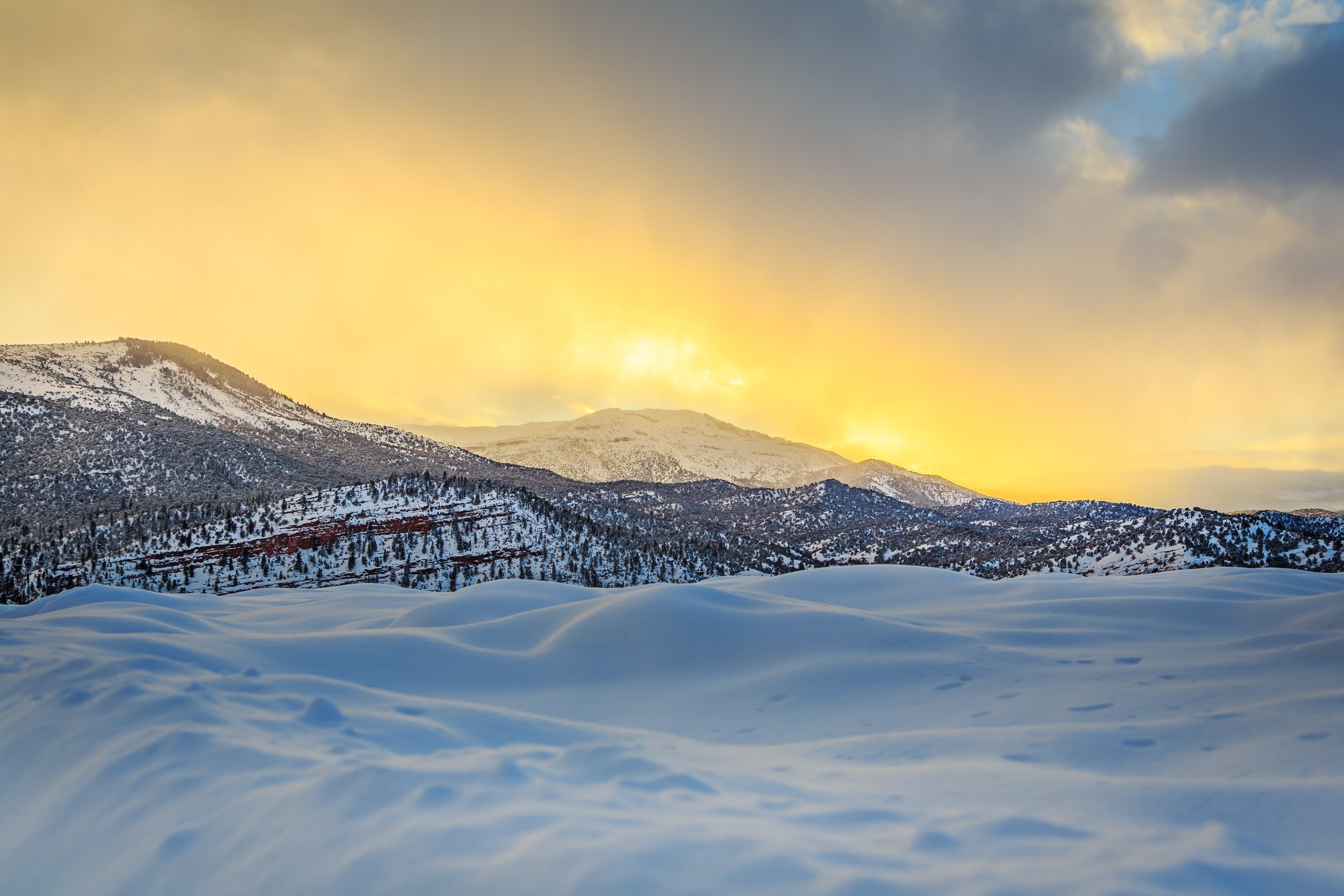 winter, sunset, landscape, nature, hd, 4k, 5k, HD Wallpaper