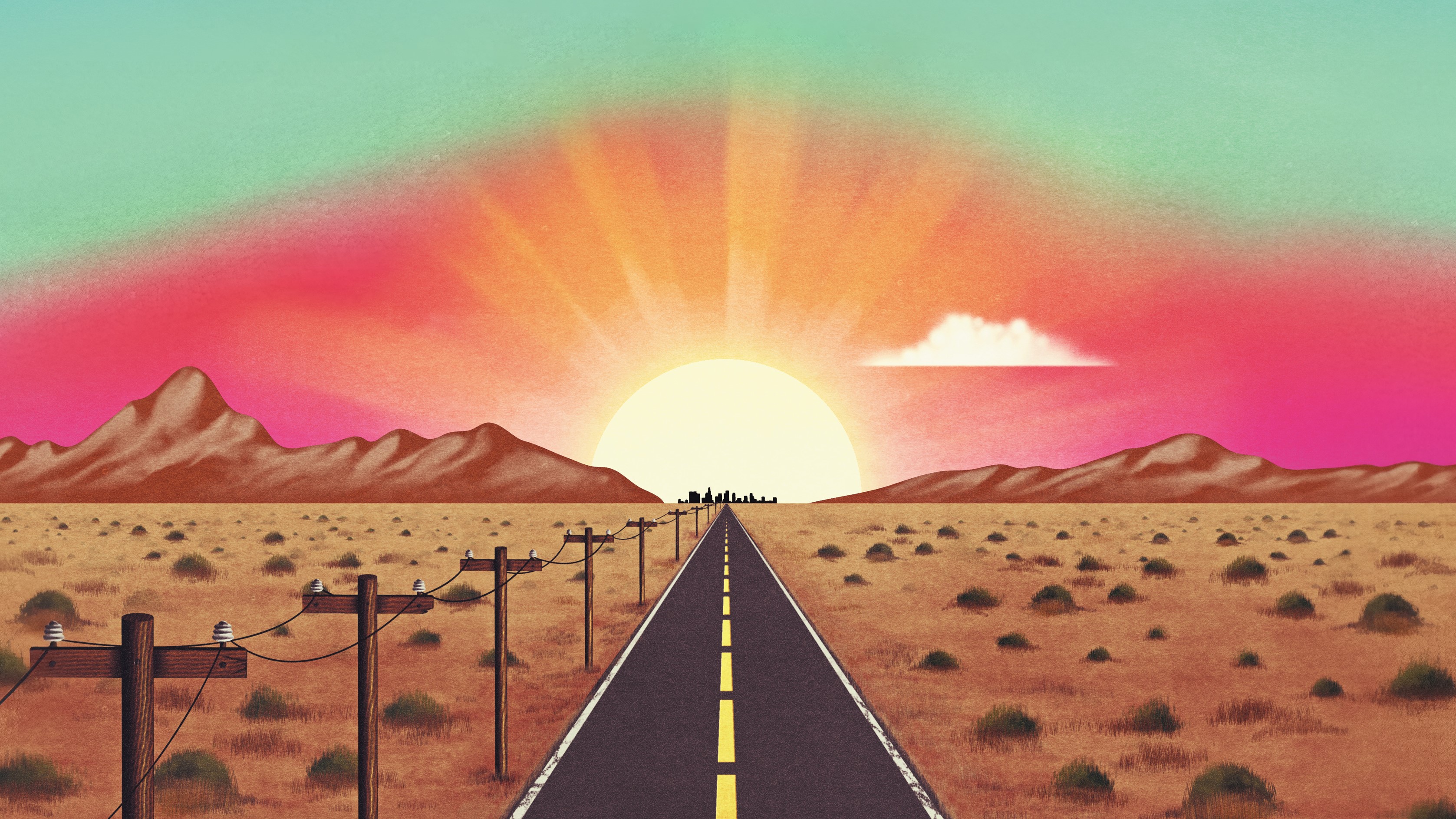 road, sunrise, morning, artist, artwork, digital art, hd, 4k, HD Wallpaper
