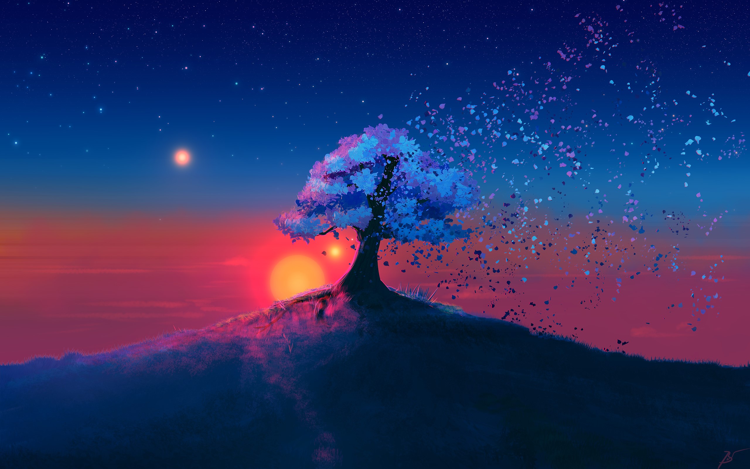 tree, sunset, artist, artwork, digital art, hd, deviantart, HD Wallpaper