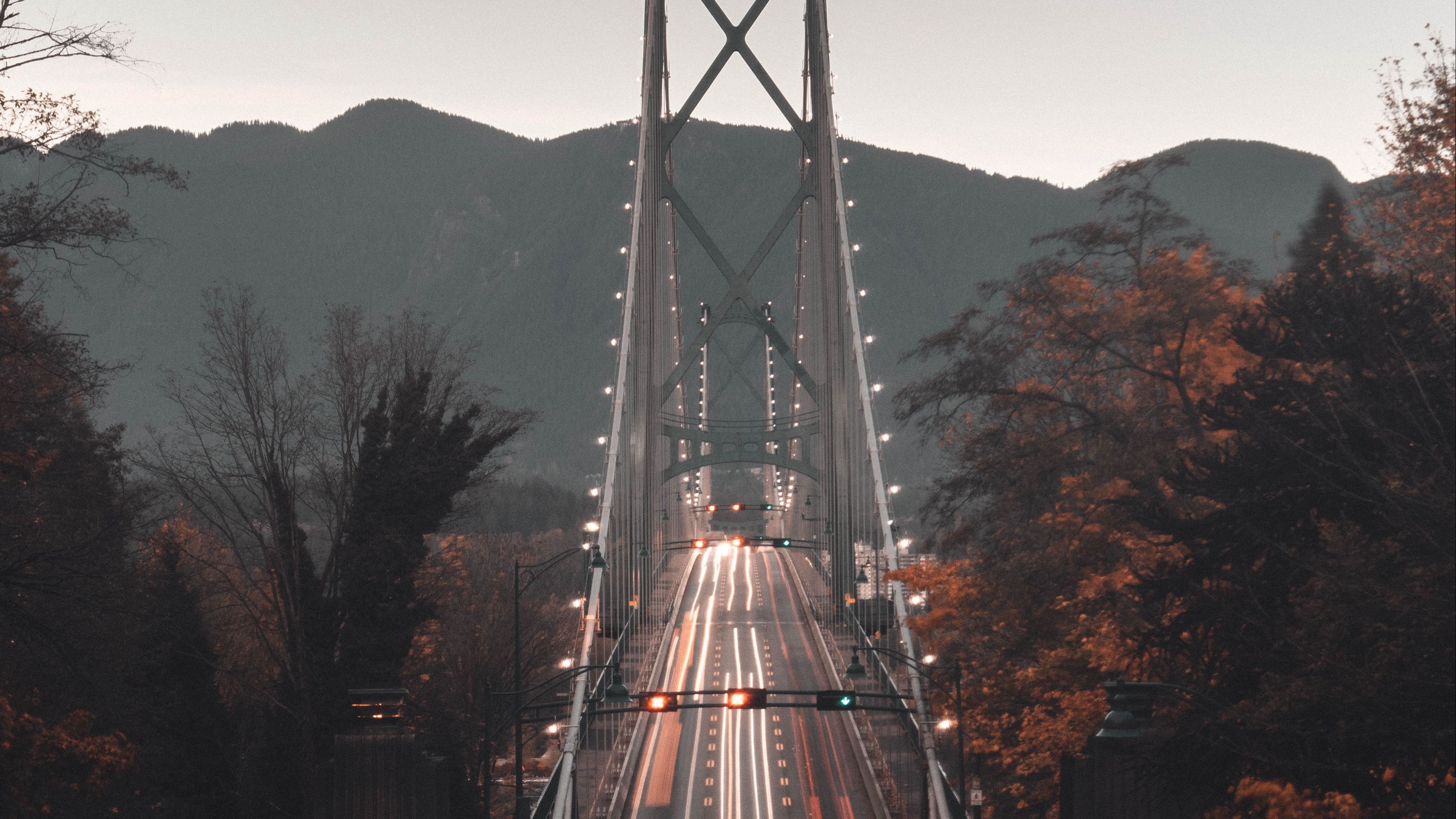 bridge, road, aerial view, mountains, long exposure, 4k, HD Wallpaper