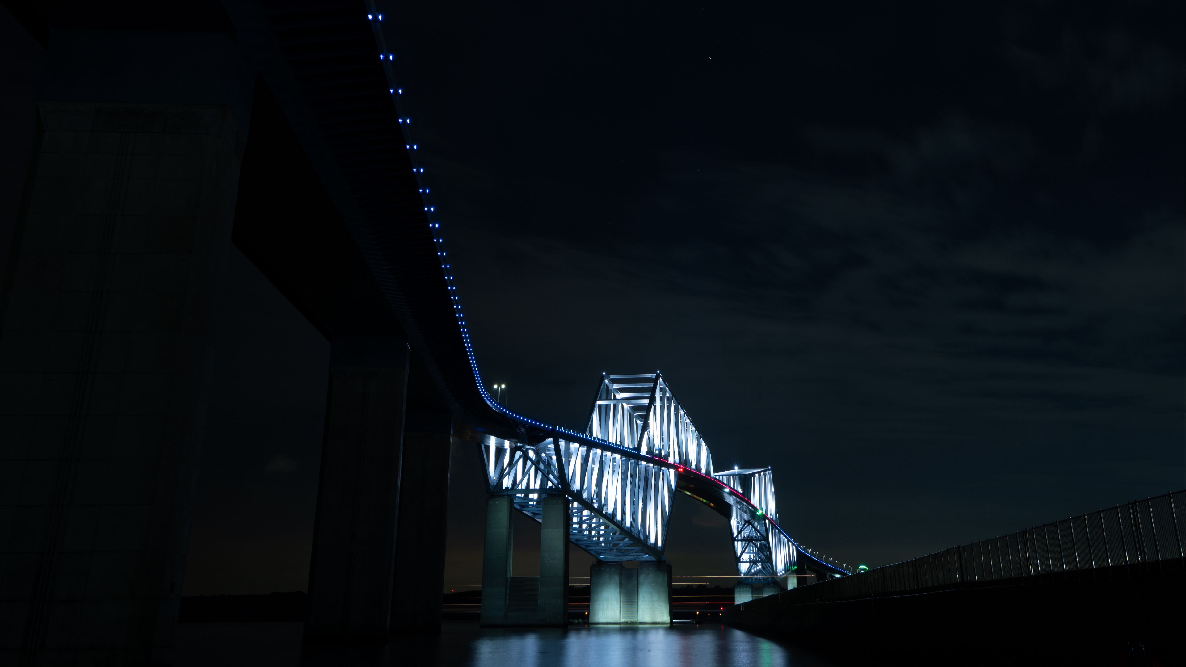 bridge, night, dark, backlight, architecture, 4k, HD Wallpaper
