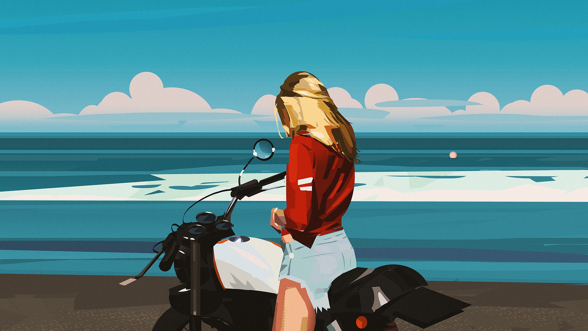 biker, minimalism, minimalist, artist, artwork, digital art, hd, artstation, HD Wallpaper