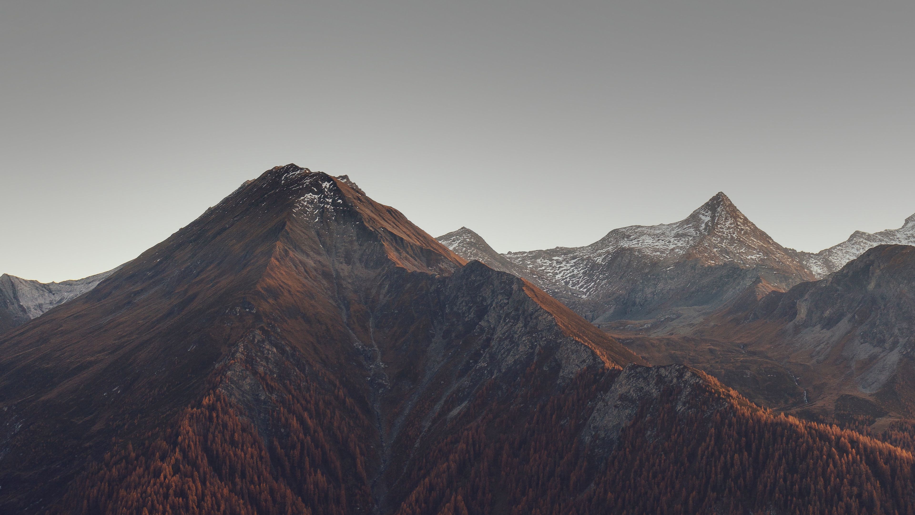 mountains, mountain range, peaks, trees, slopes, 4k, HD Wallpaper