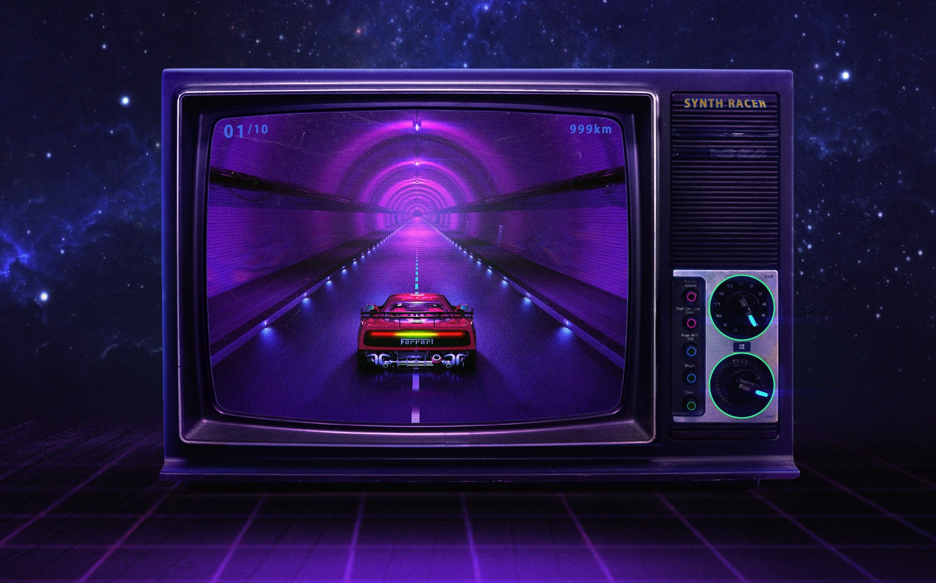 synthwave, artist, artwork, digital art, hd, ferrari, HD Wallpaper