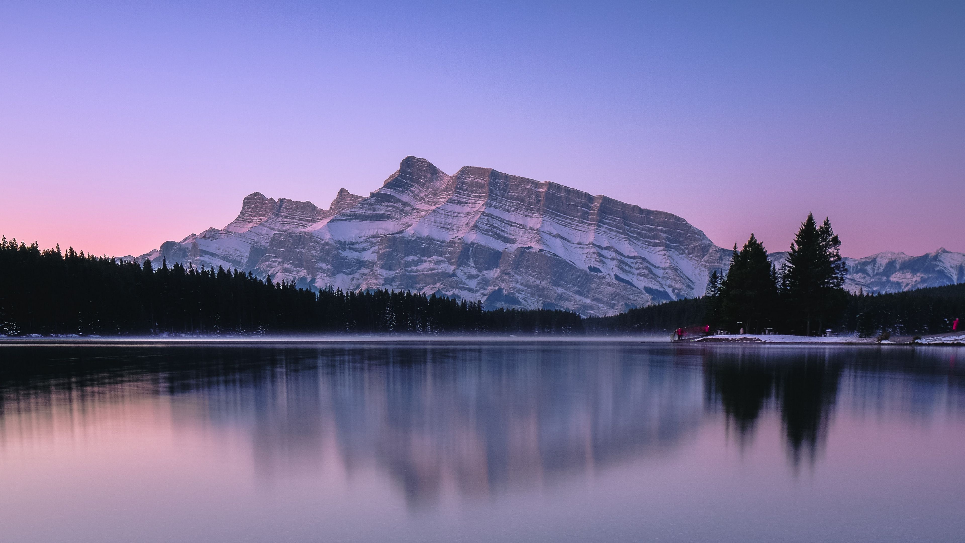 mountains, lake, sunset, shore, 4k, HD Wallpaper