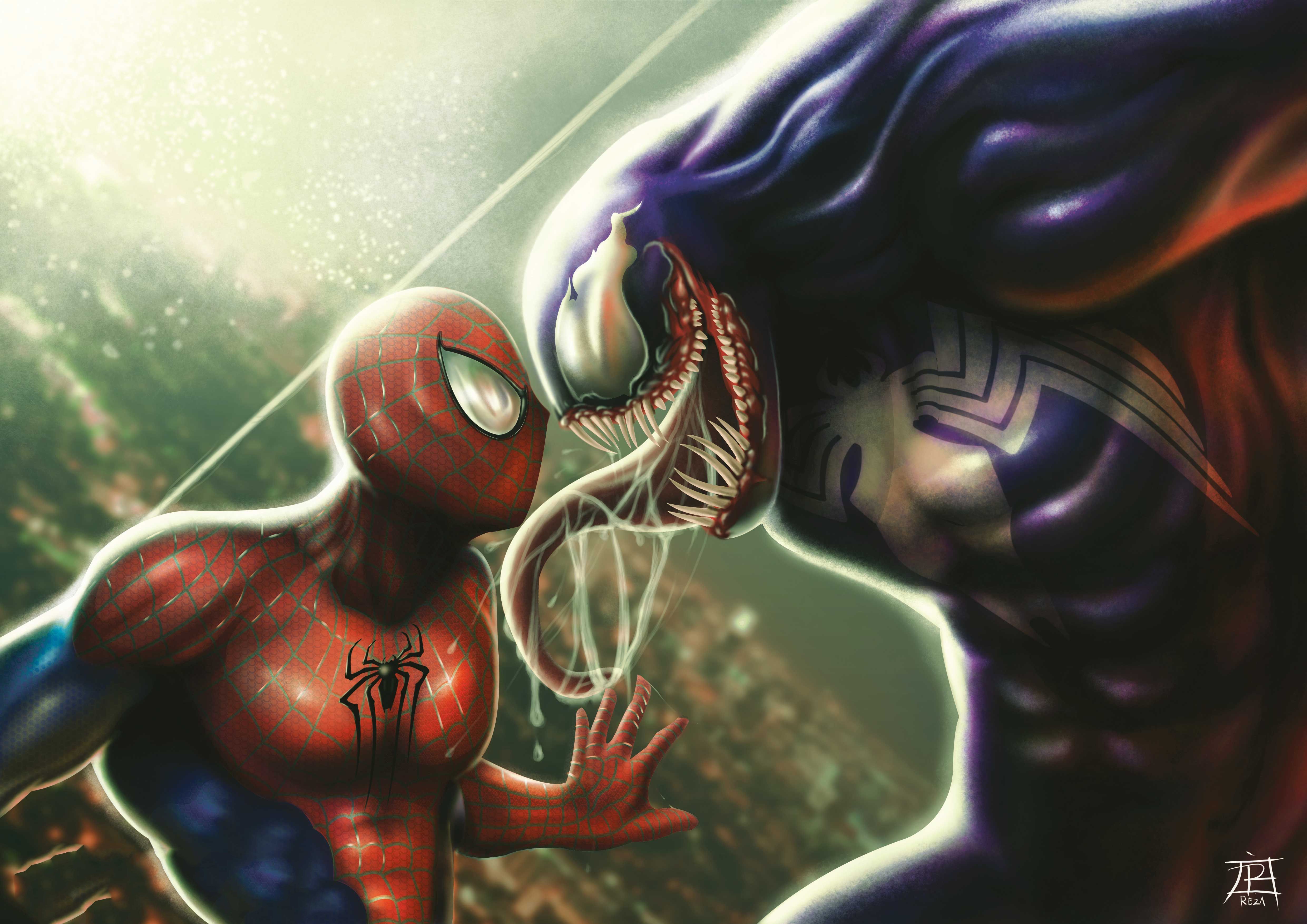 venom, spiderman, 4k, 5k, hd, artwork, artist, digital art, superheroes, supervillain, HD Wallpaper