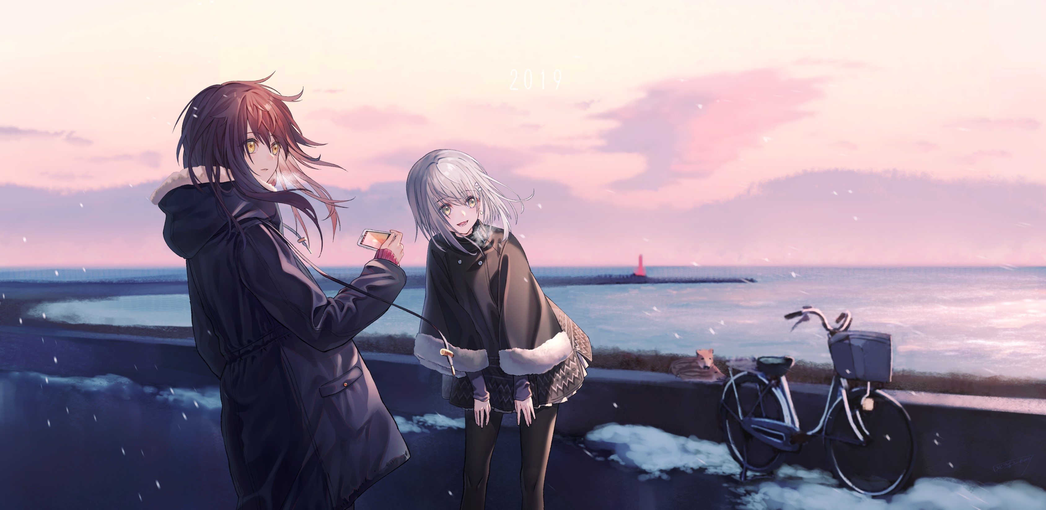 anime girl, anime, artist, artwork, digital art, hd, 4k, snow, HD Wallpaper