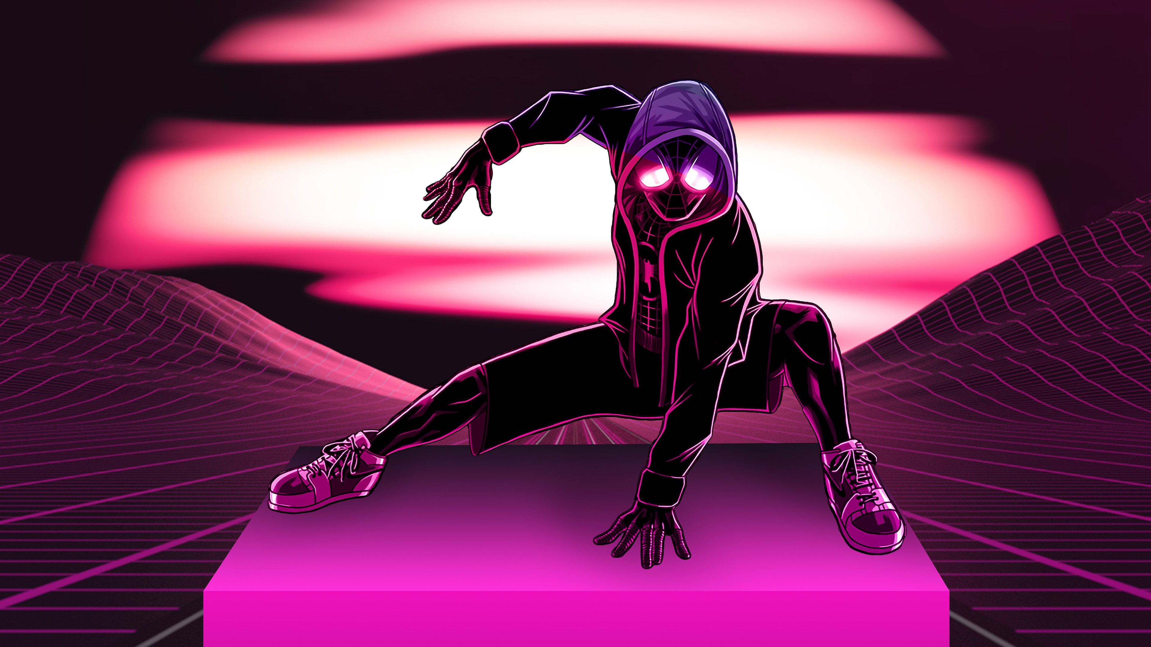 spiderman into the spider verse, spiderman, hd, 4k, superheroes, artwork, artist, digital art, behance, retrowave, HD Wallpaper