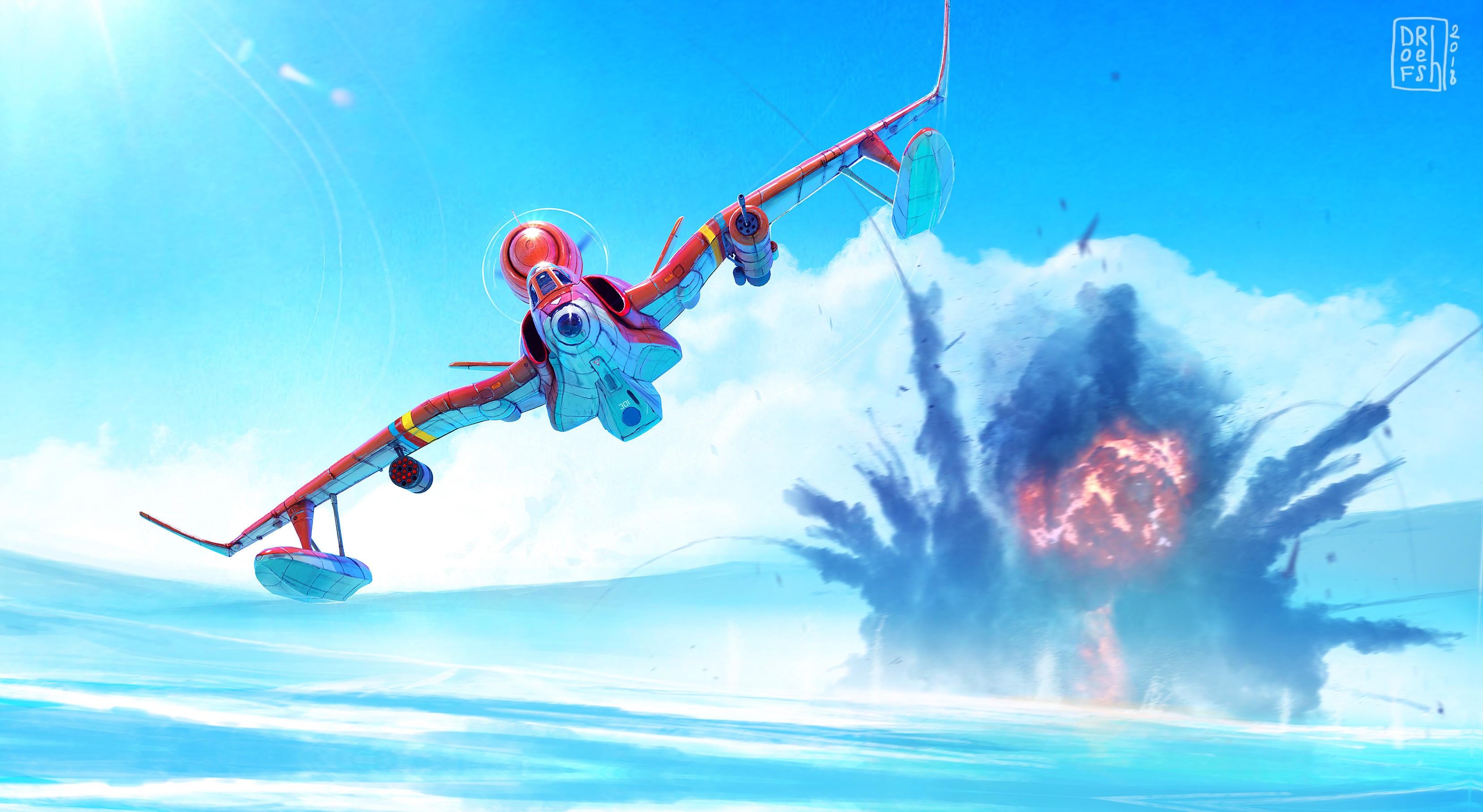 planes, battle, heaven, artist, artwork, digital art, hd, deviantart, 4k, HD Wallpaper