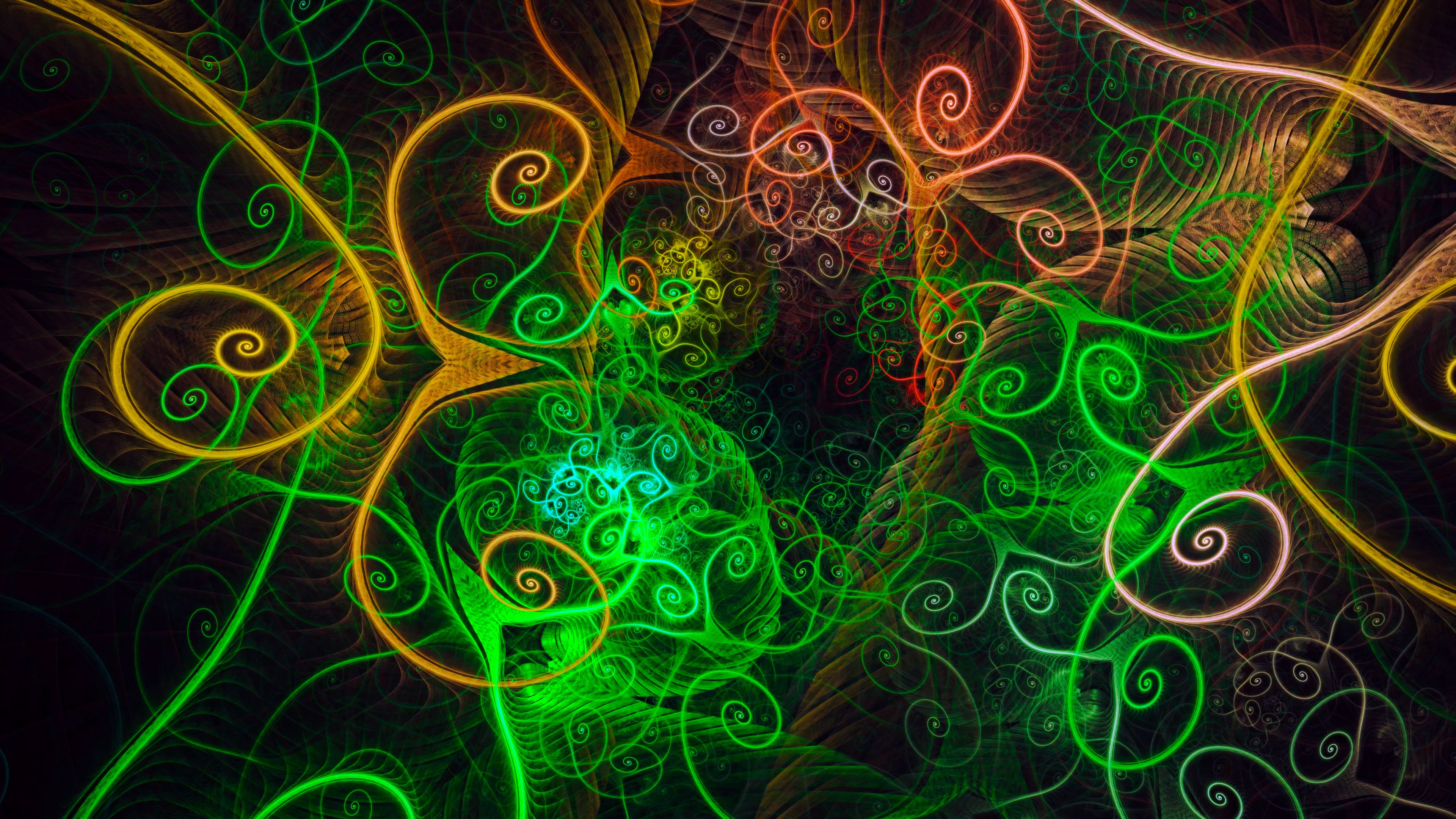 fractal, tangled, swirling, bright, abstraction, 4k, HD Wallpaper