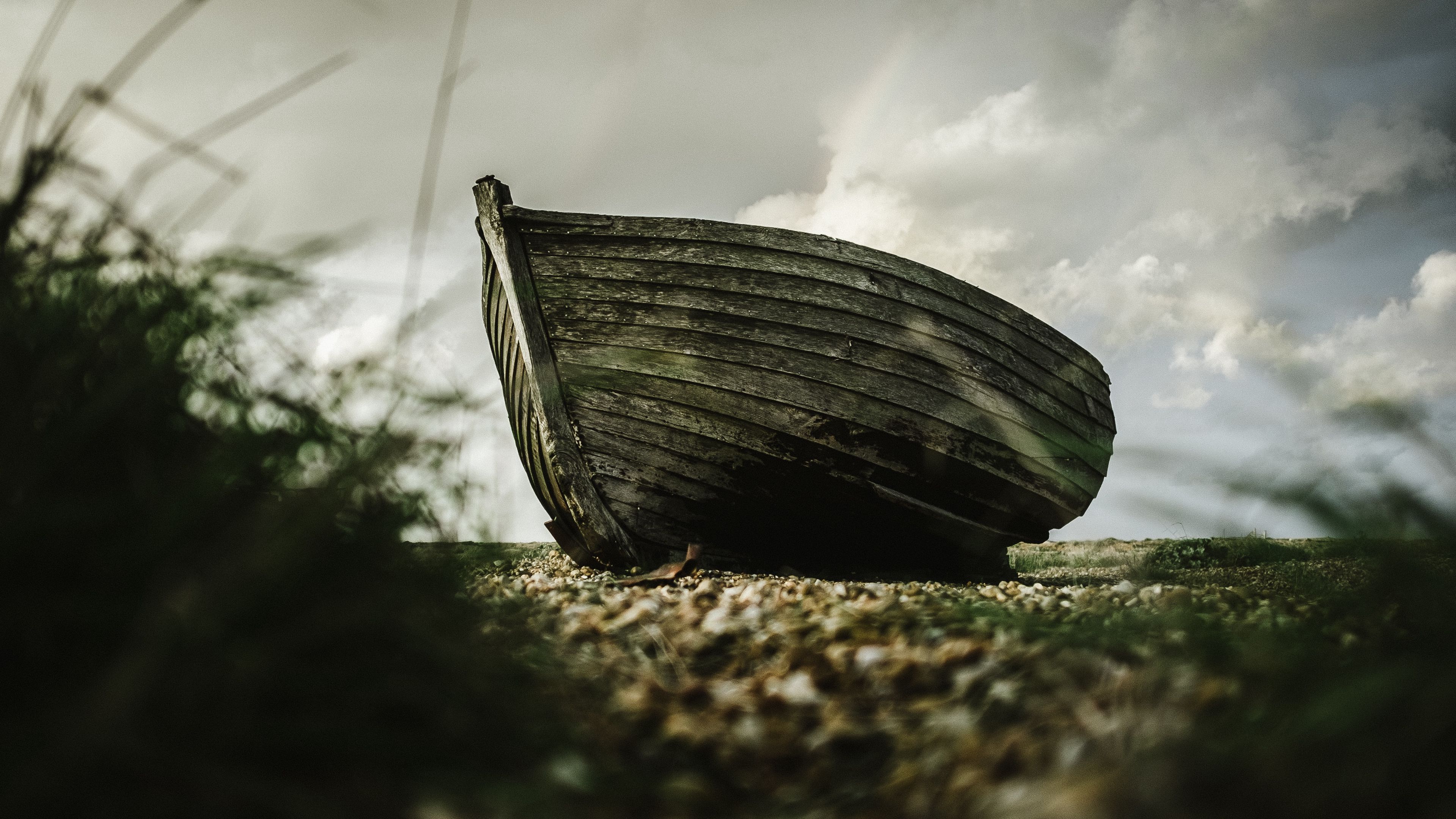 boat, wooden, shore, 4k, HD Wallpaper