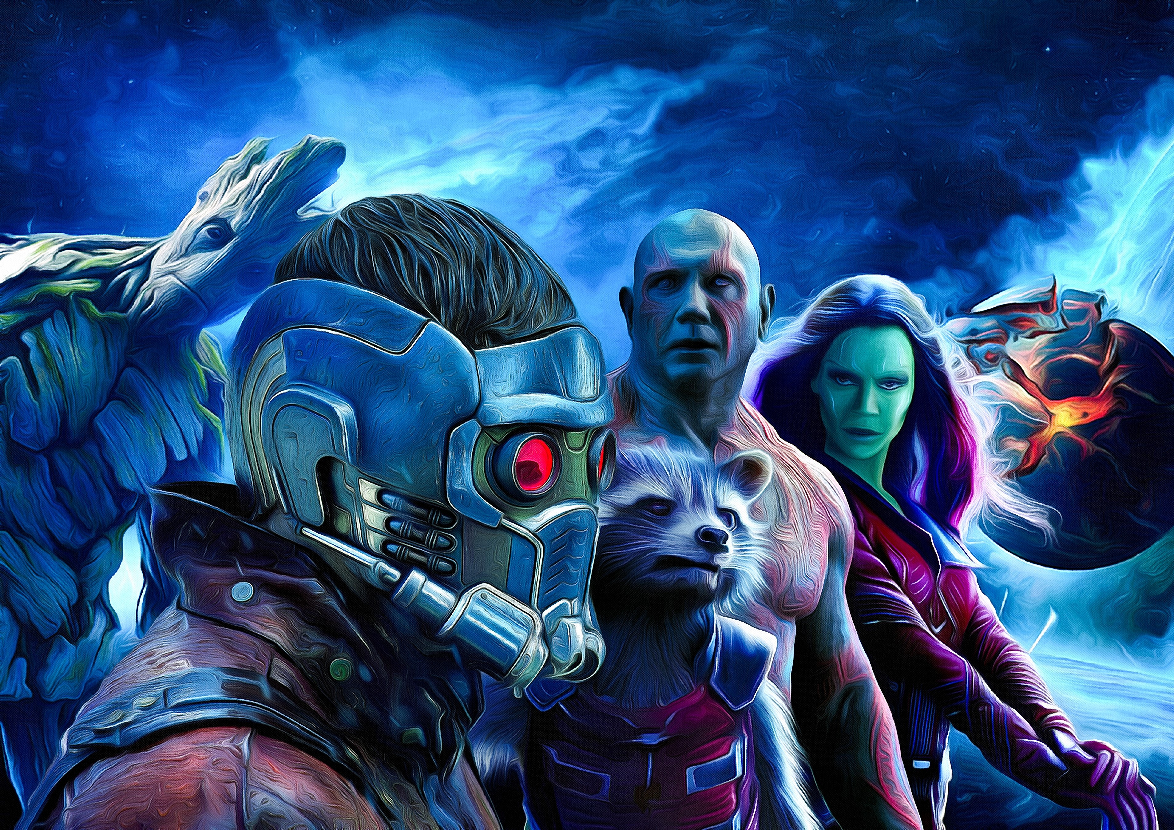 star lord, groot, gamora, rocket raccoon, drax the destroyer, guardians of the galaxy, hd, 4k, artwork, deviantart, HD Wallpaper