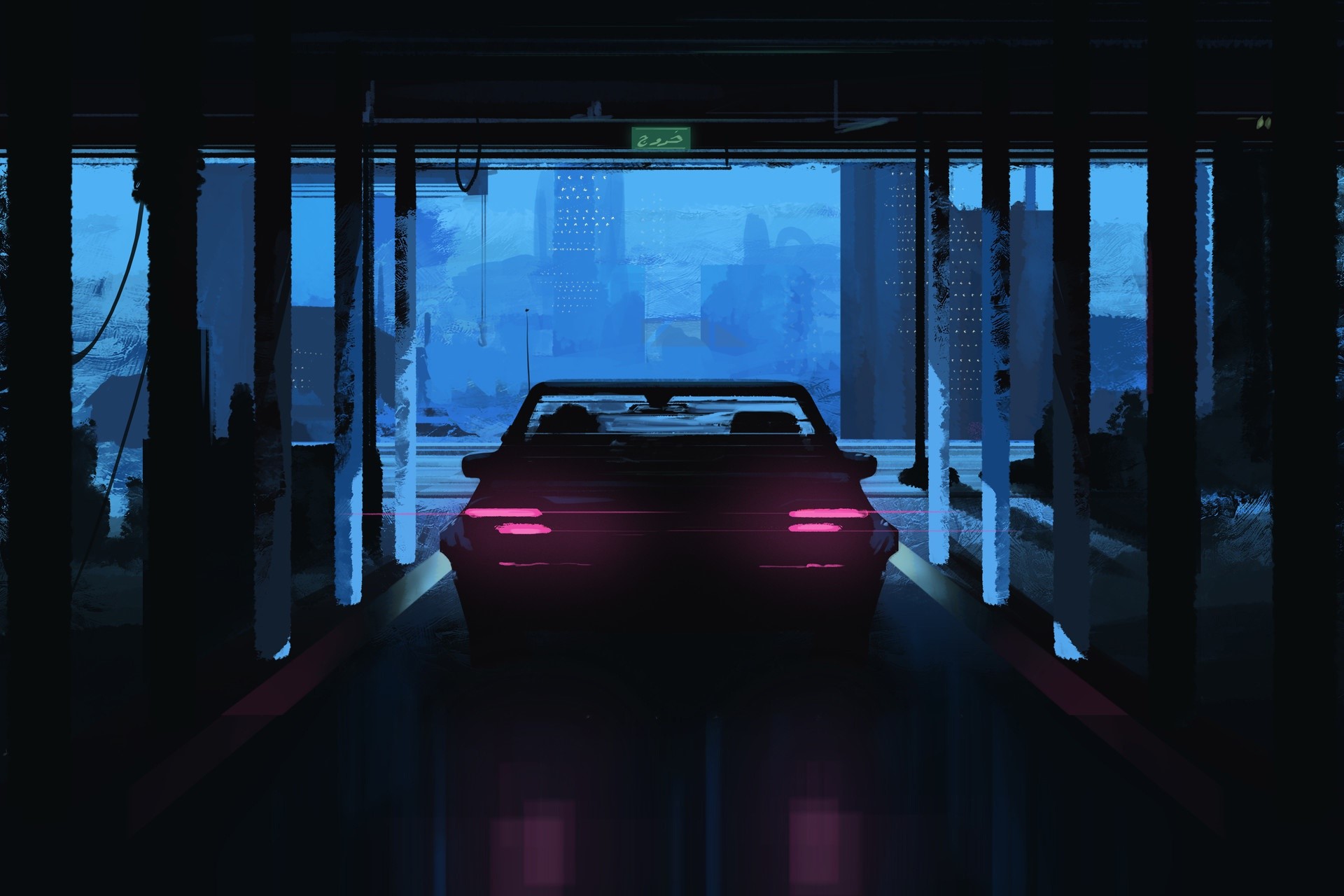 car, neon, artist, artwork, digital art, hd, artstation, HD Wallpaper
