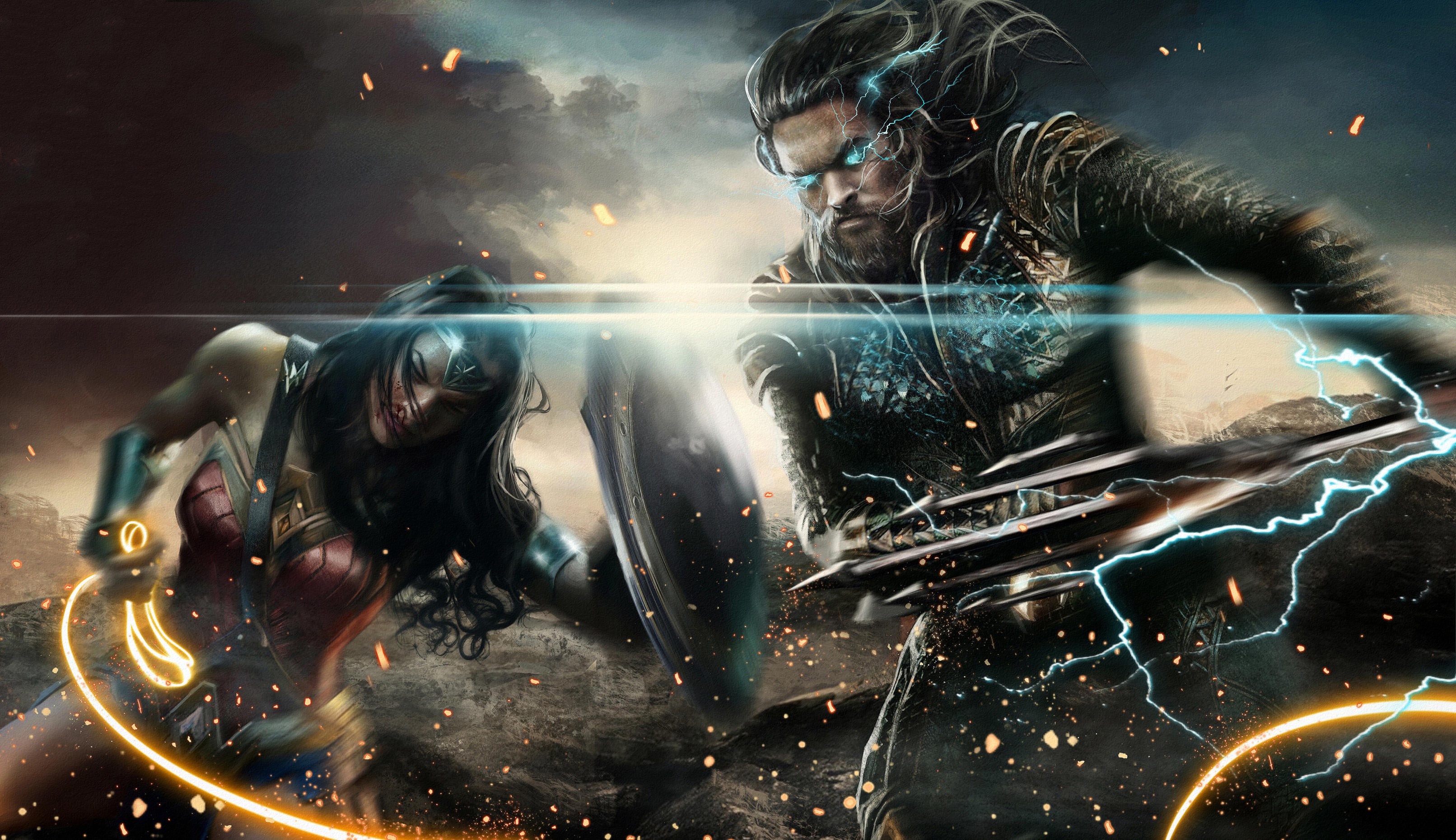 wonder woman, aquaman, hd, superheroes, artist, artwork, digital art, deviantart, HD Wallpaper