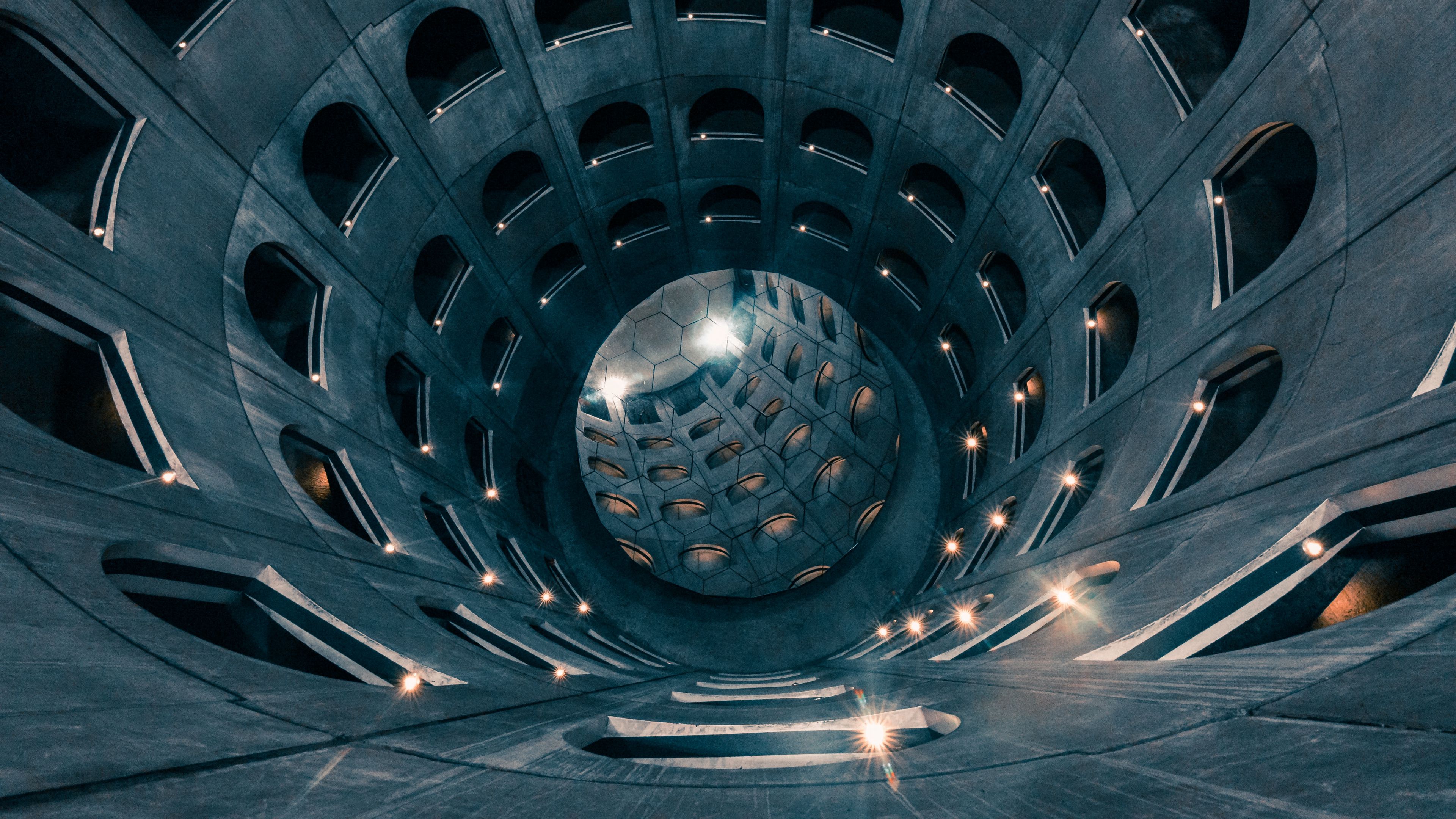 tunnel, building, backlight, glare, reflection, 4k, HD Wallpaper