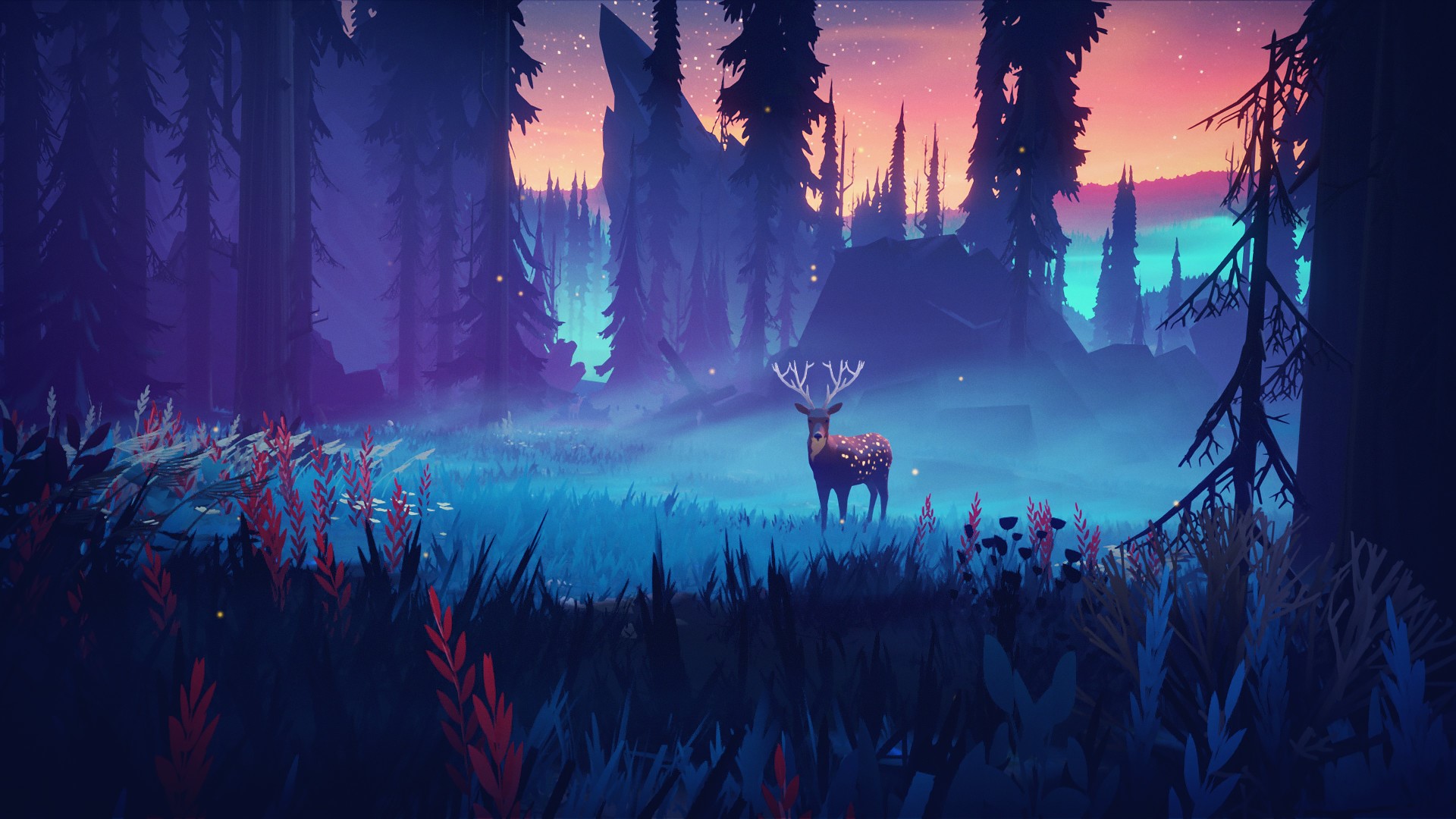 among trees, 2018 games, artist, artwork, digital art, hd, reindeer, artstation, HD Wallpaper