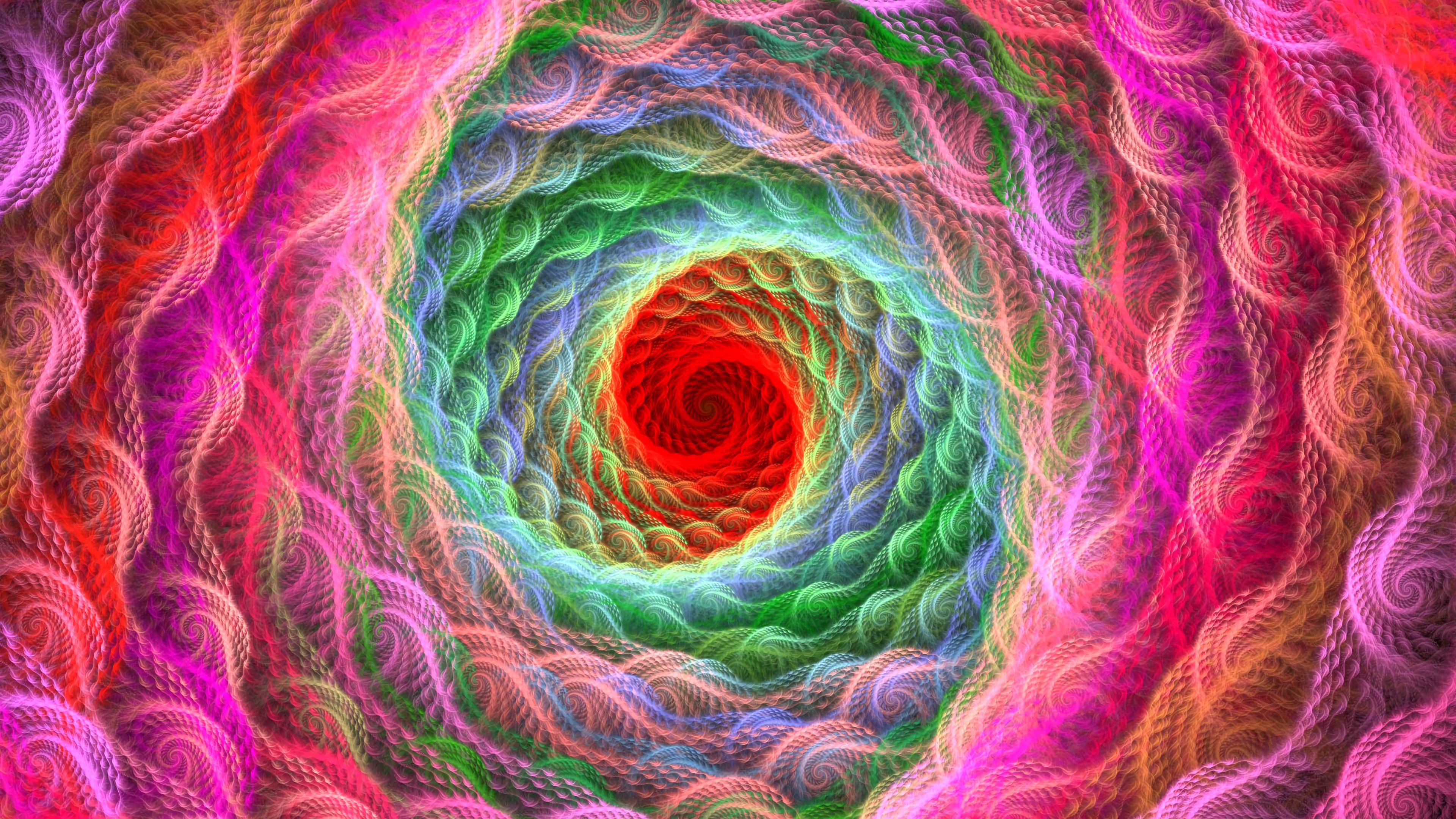 spiral, bright, colorful, swirling, fractal, 4k, HD Wallpaper