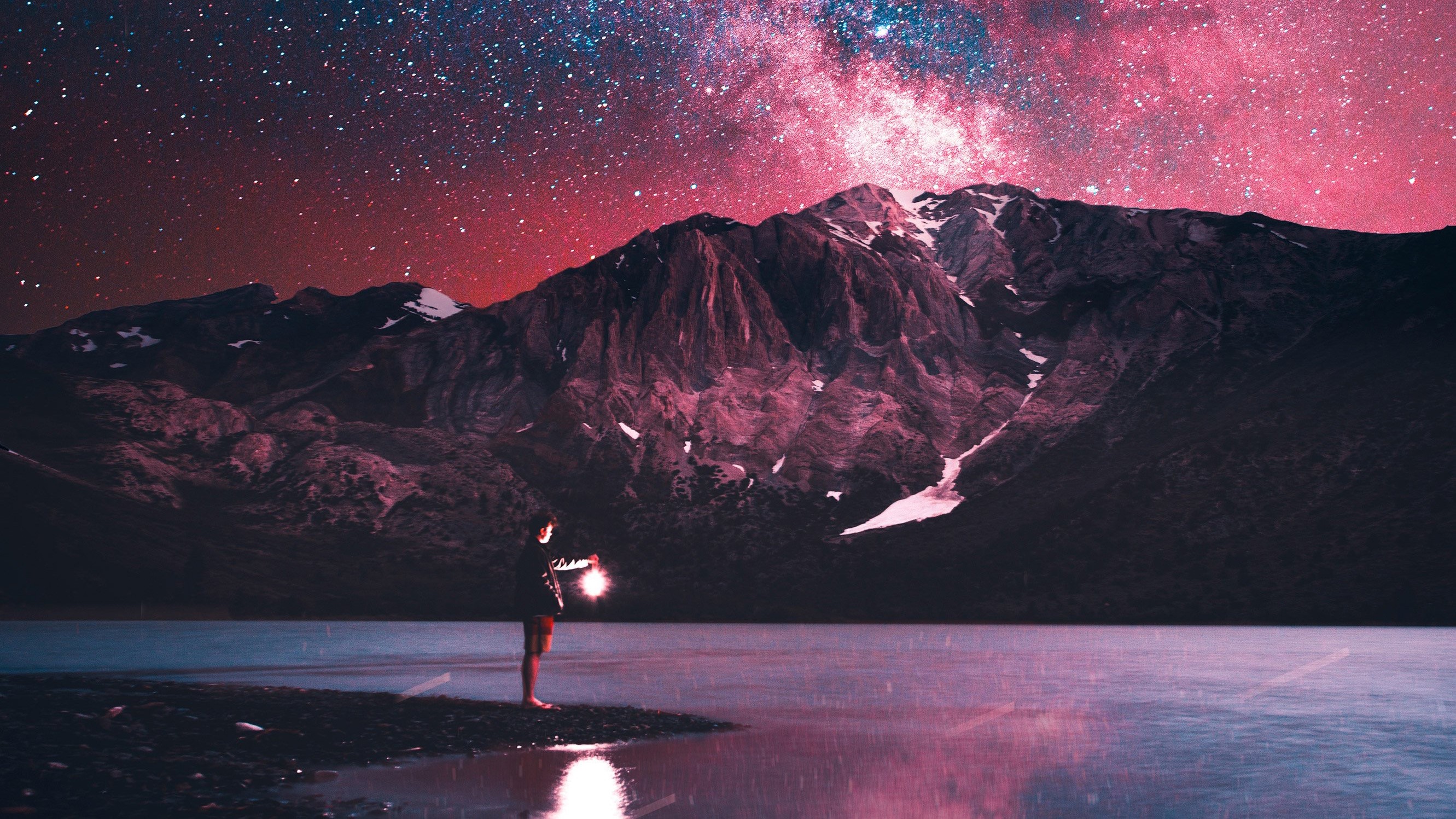 stars, person, mountains, landscape, photography, hd, HD Wallpaper
