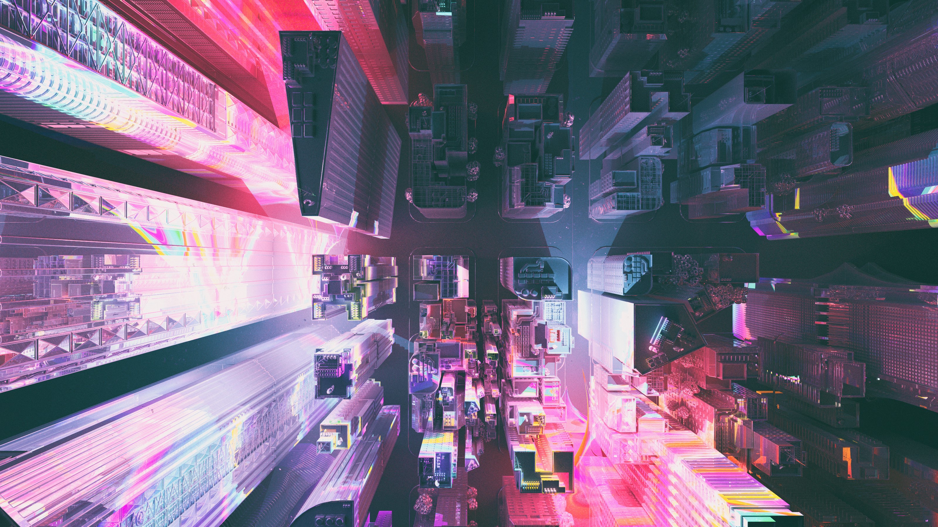 buildings, artist, artwork, digital art, hd, neon, behance, HD Wallpaper