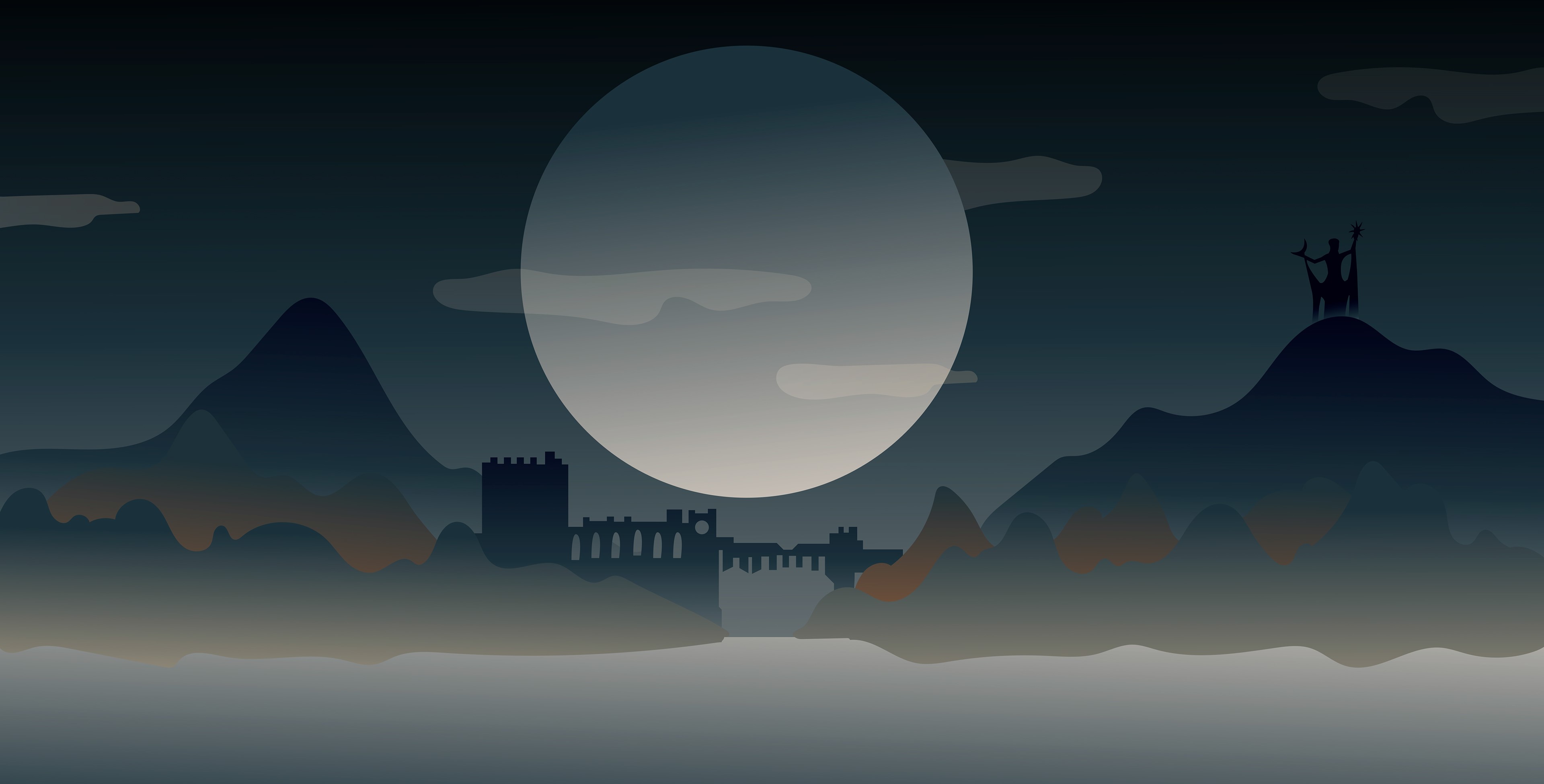 night, landscape, moon, artist, artwork, digital art, hd, behance, dark, 4k, HD Wallpaper