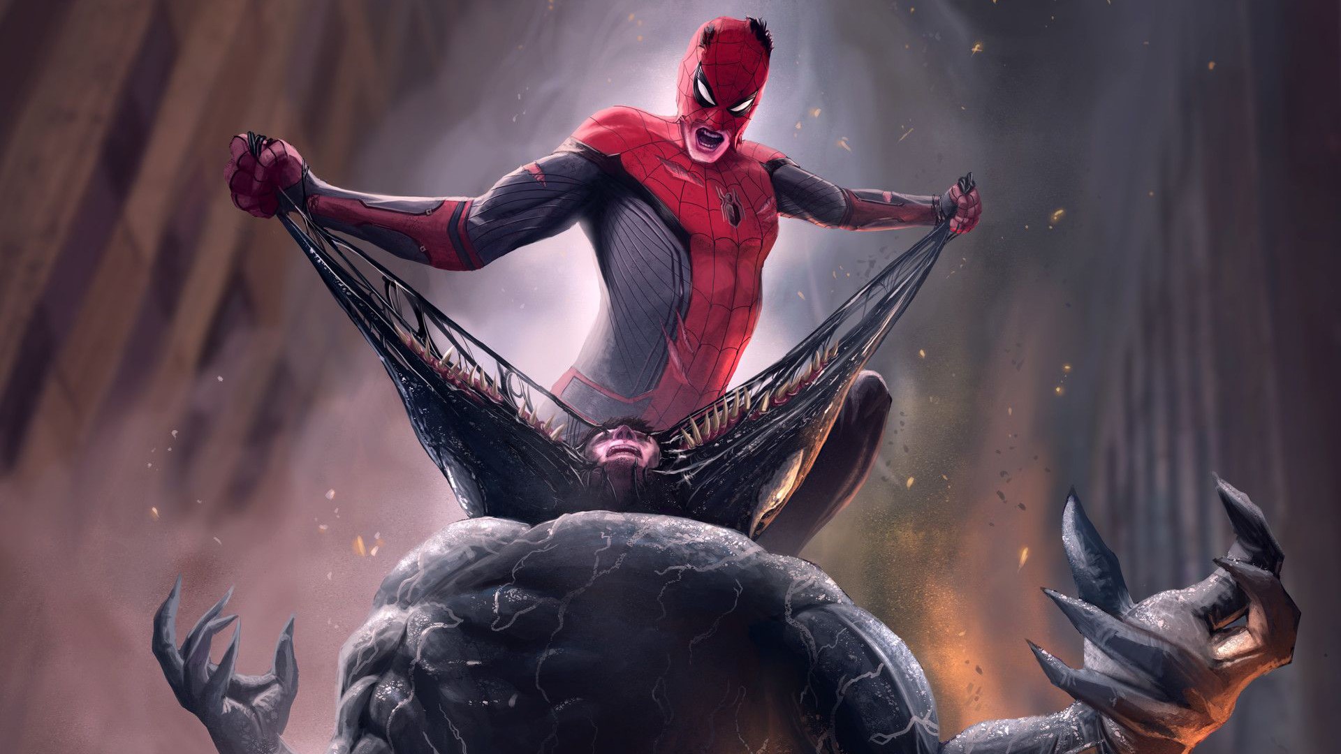 spiderman, hd, venom, artwork, superheroes, digital art, HD Wallpaper