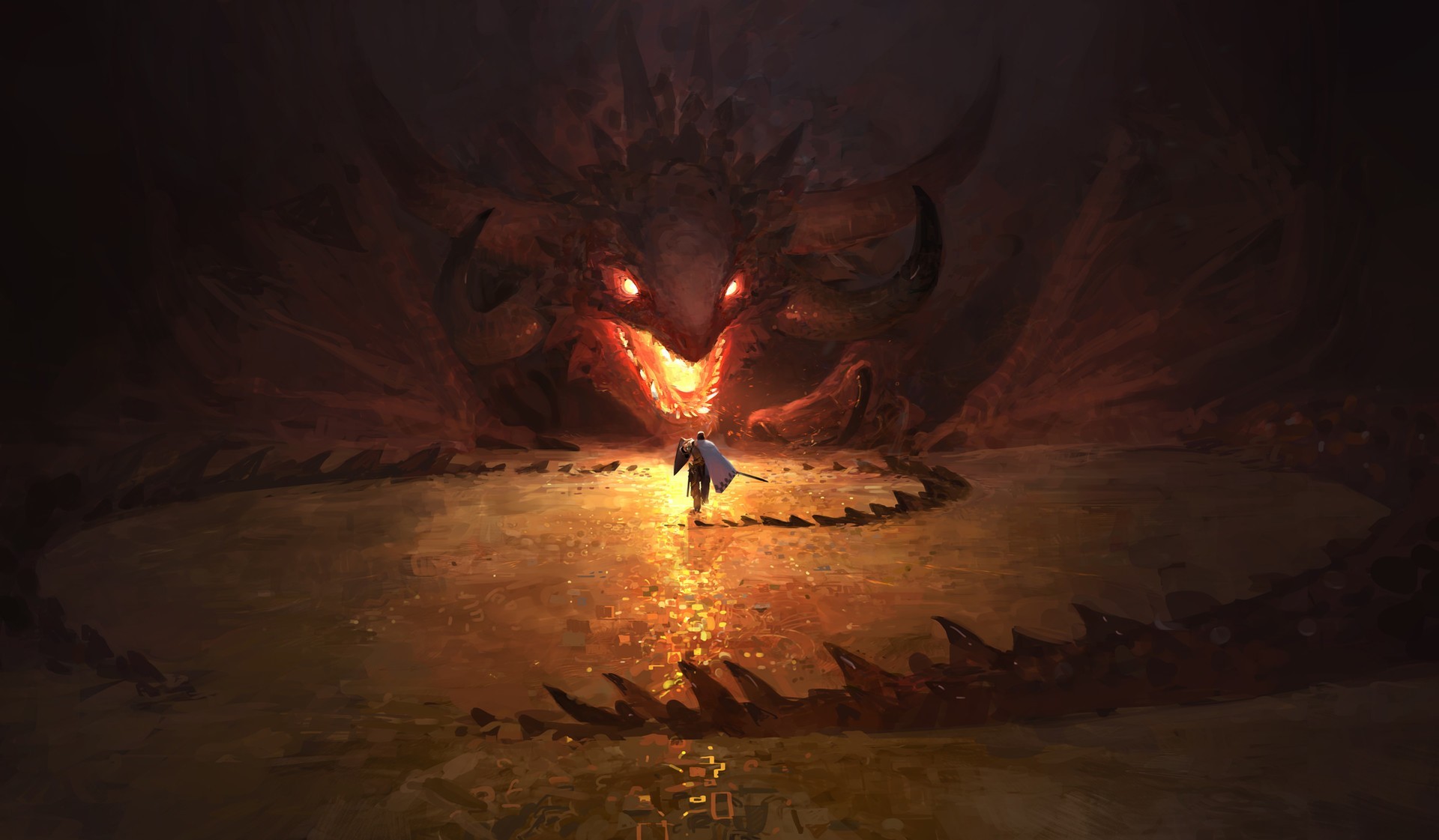dragon, knight, fantasy, artist, artwork, digital art, hd, fire, HD Wallpaper