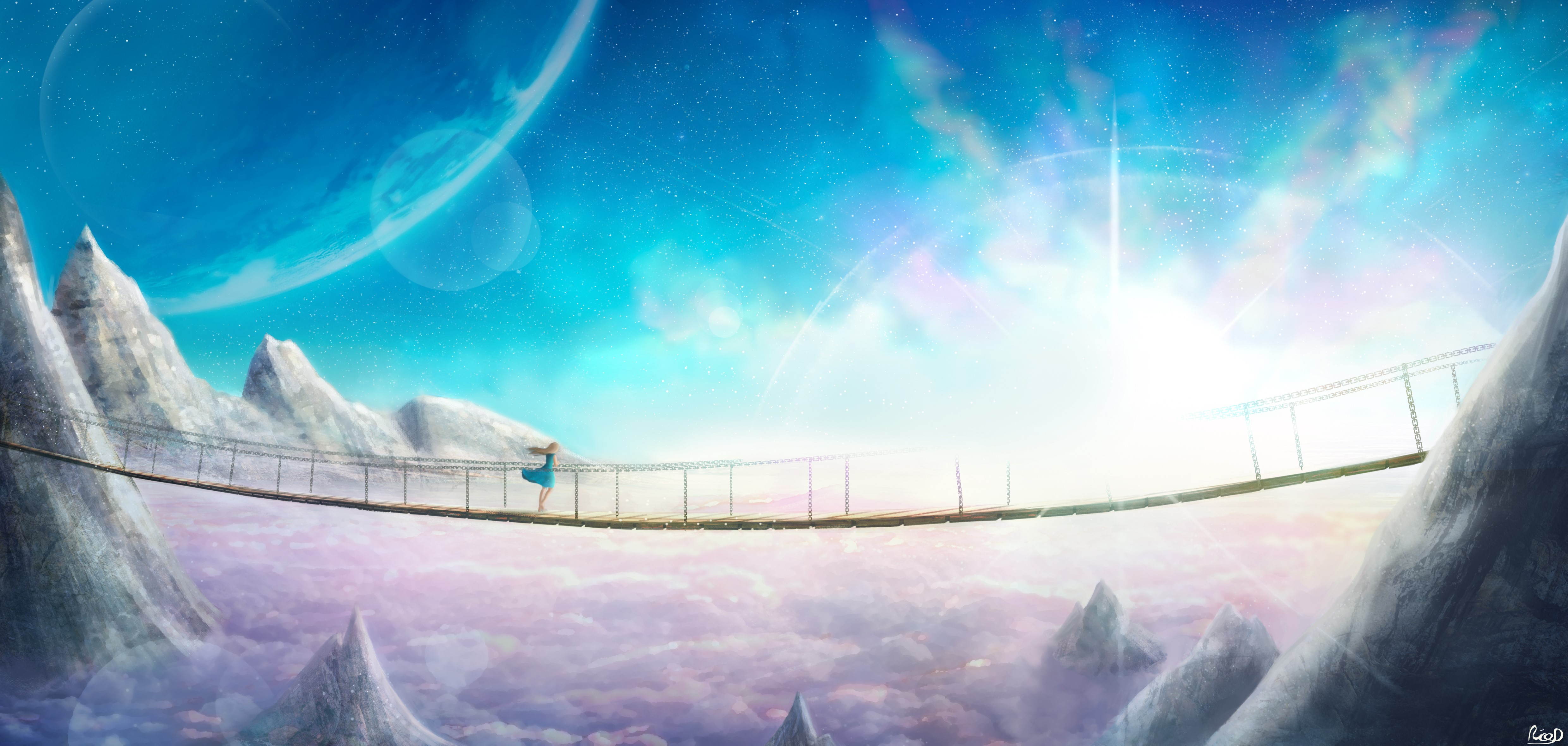 anime girl, anime, alone, bridge, artist, artwork, digital art, fantasy, hd, 4k, deviantart, 5k, HD Wallpaper