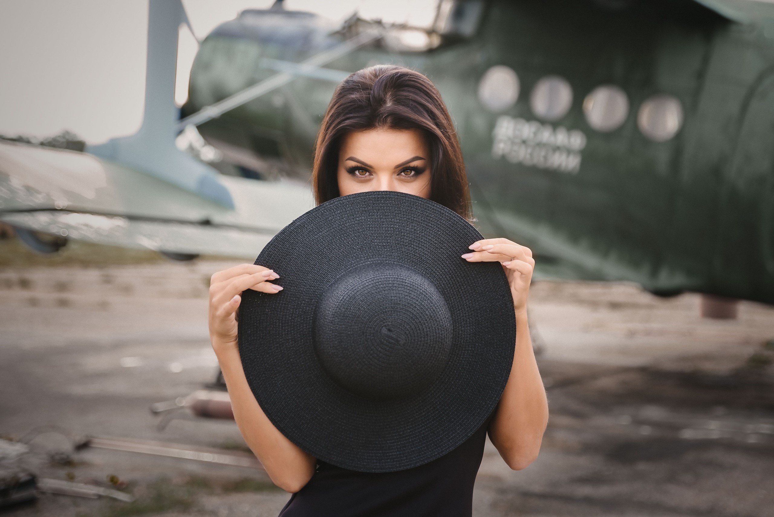 girls, model, hd, hat, black dress, HD Wallpaper