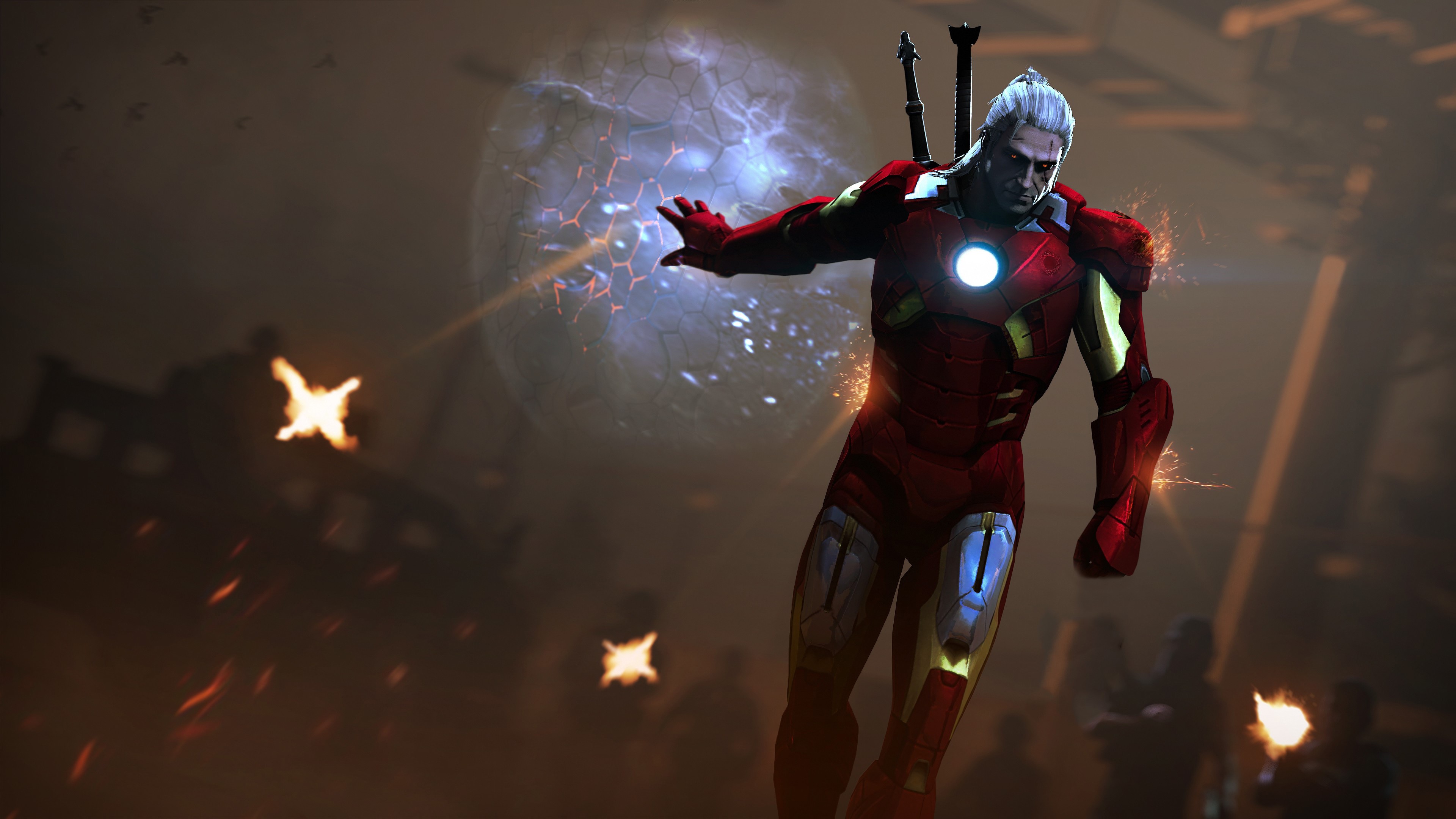 iron man, the witcher, hd, 4k, superheroes, artwork, digital art, HD Wallpaper