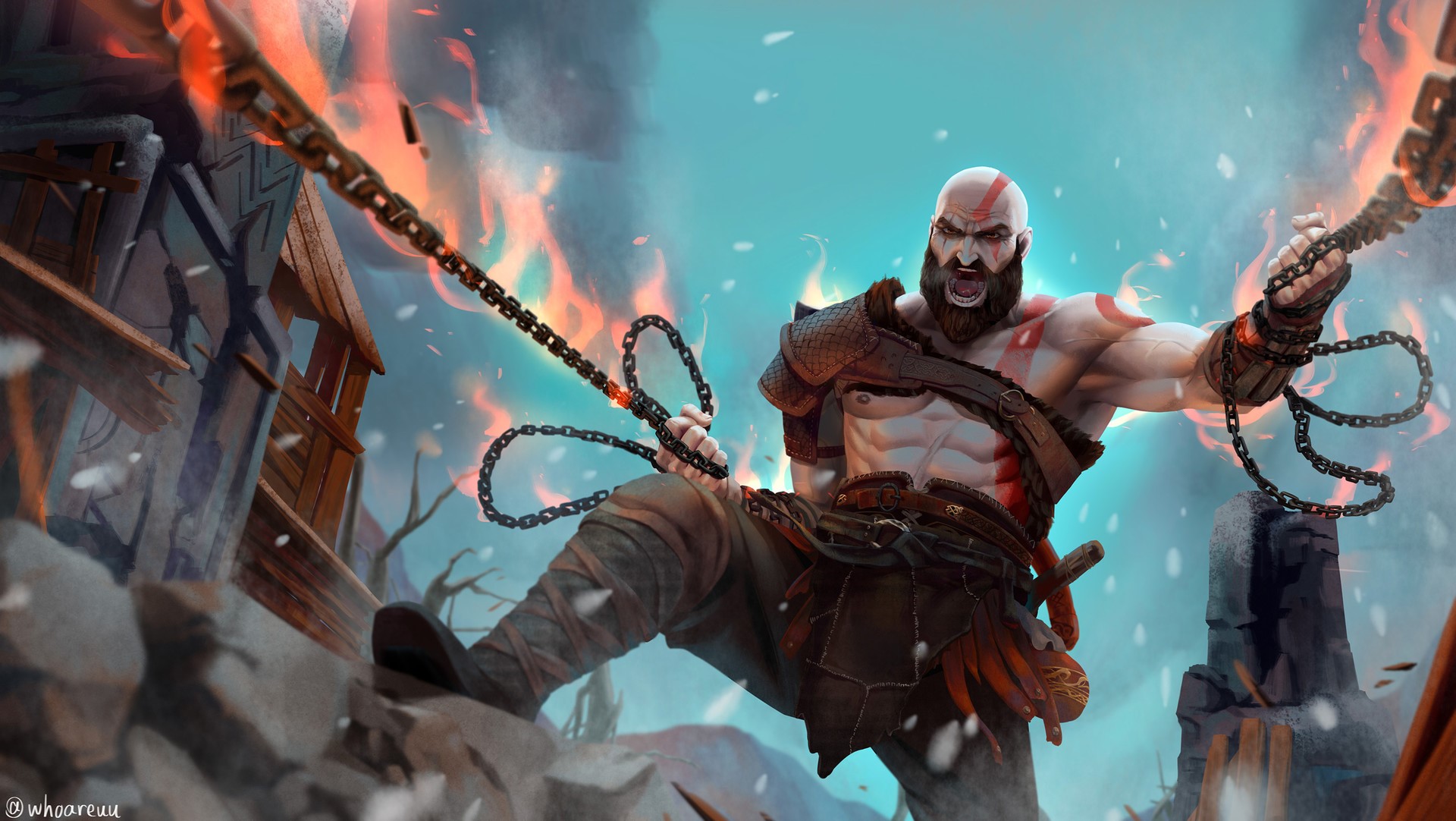 kratos, god of war, artwork, hd, games, artist, artstation, HD Wallpaper