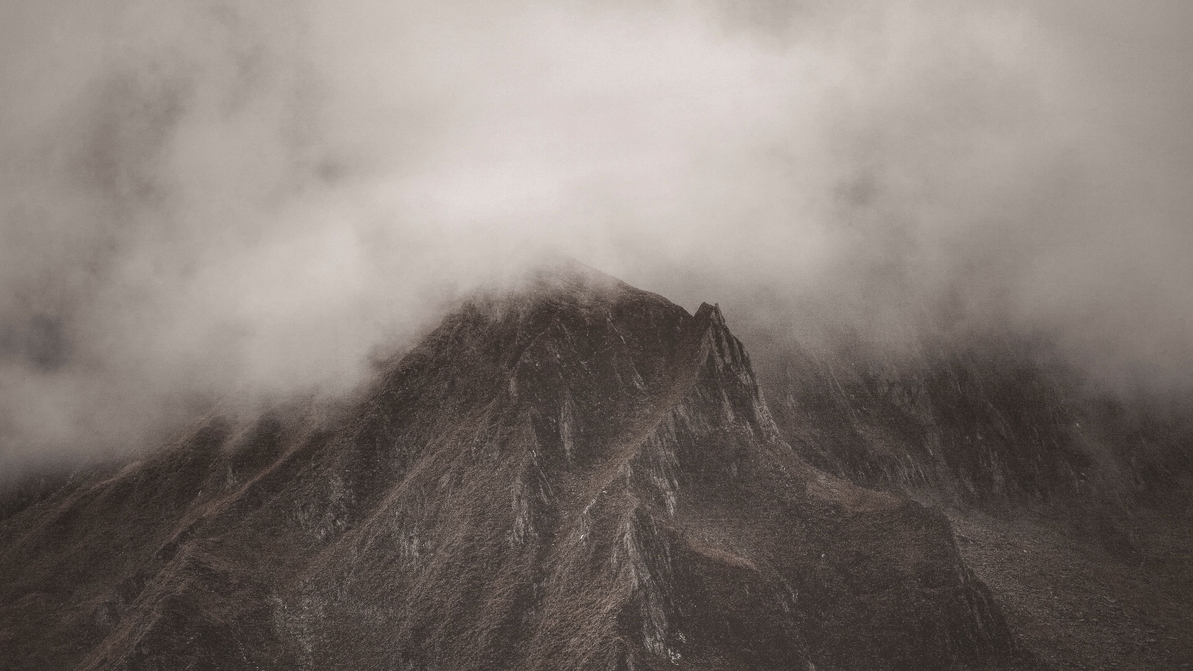 mountains, clouds, fog, peak, nature, 4k, HD Wallpaper