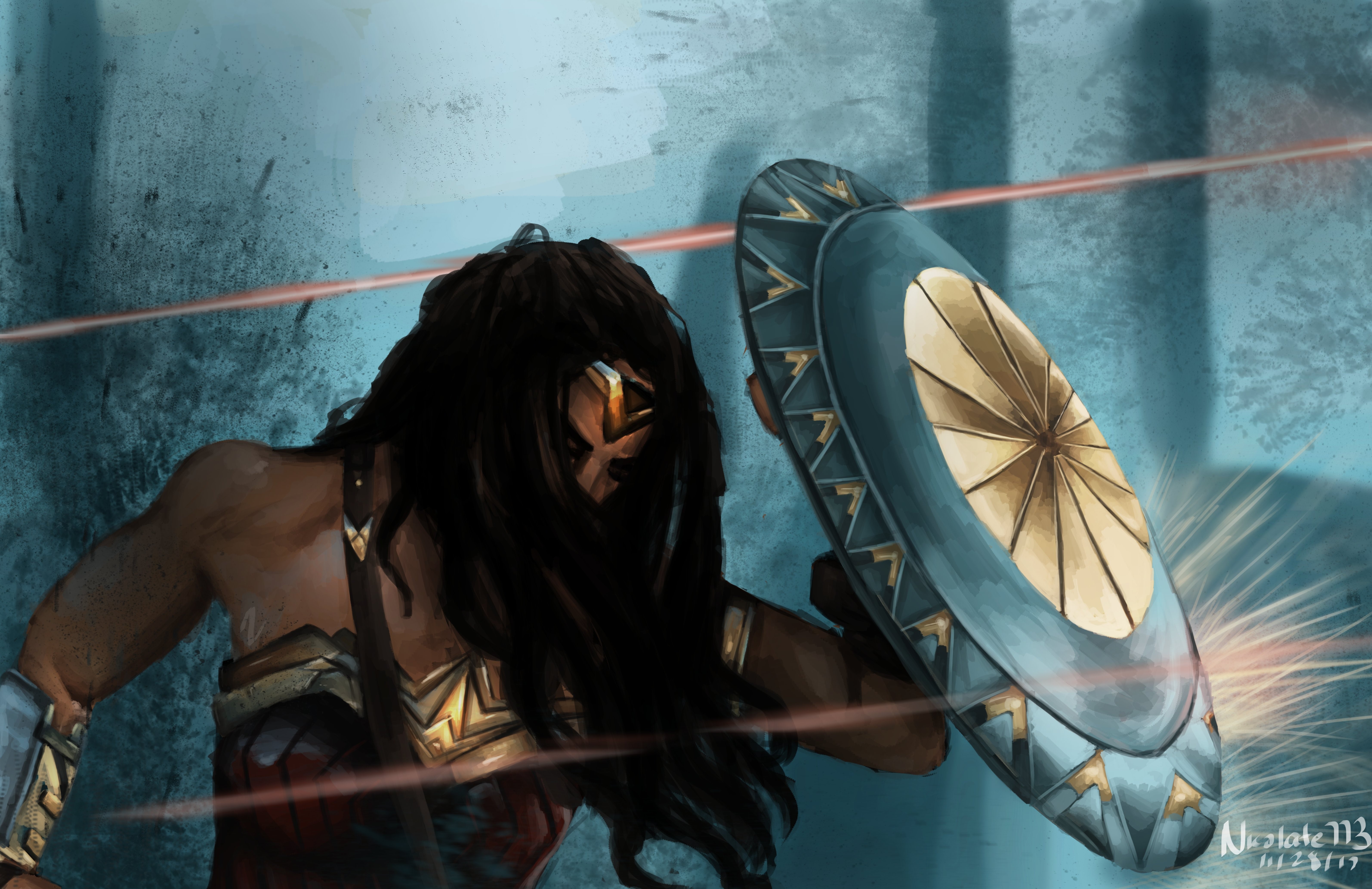 wonder woman, hd, 4k, 5k, artwork, superheroes, digital art, shield, HD Wallpaper