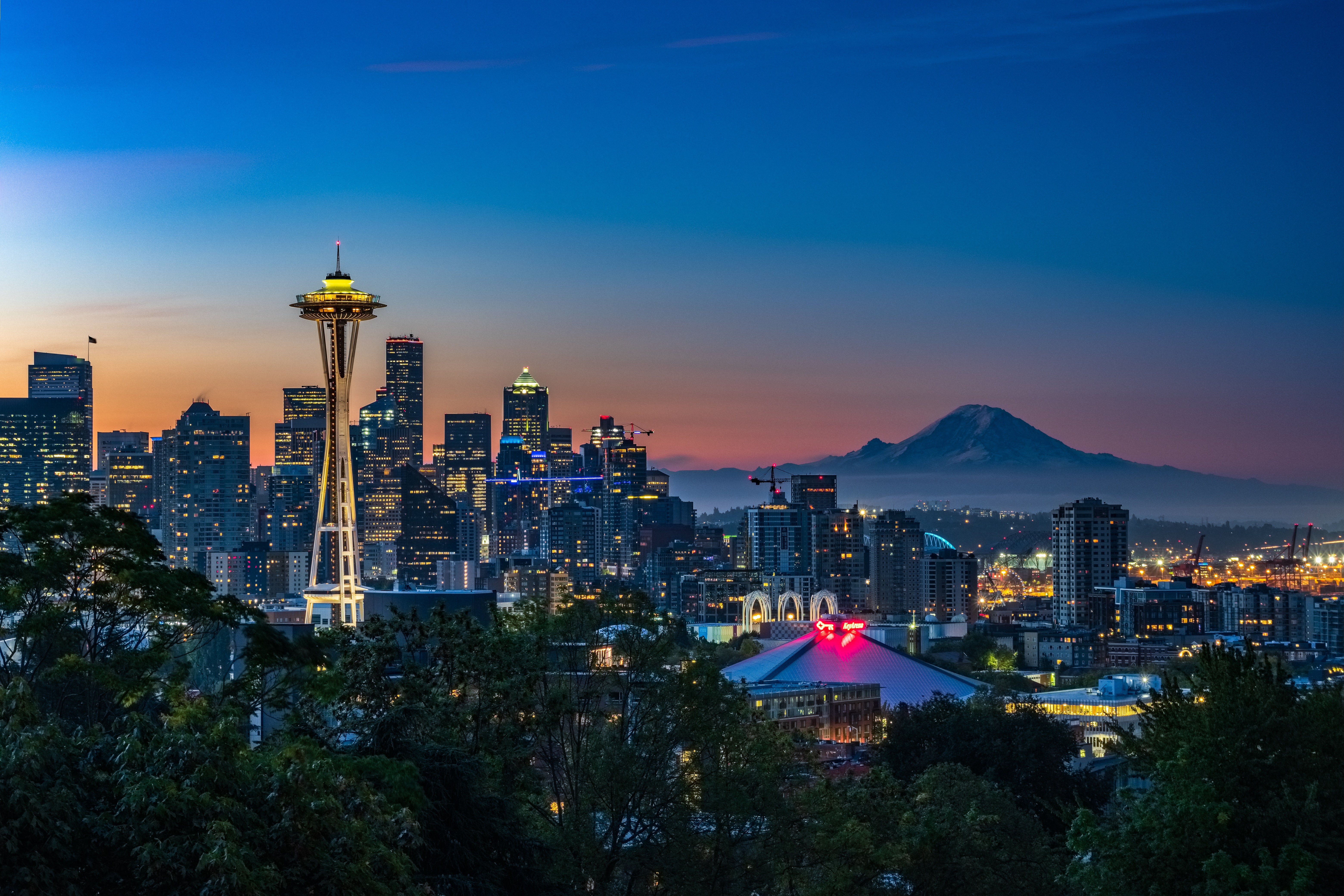 kerry park, cityscape, volcano, neon, hd, 4k, 5k, photography, HD Wallpaper