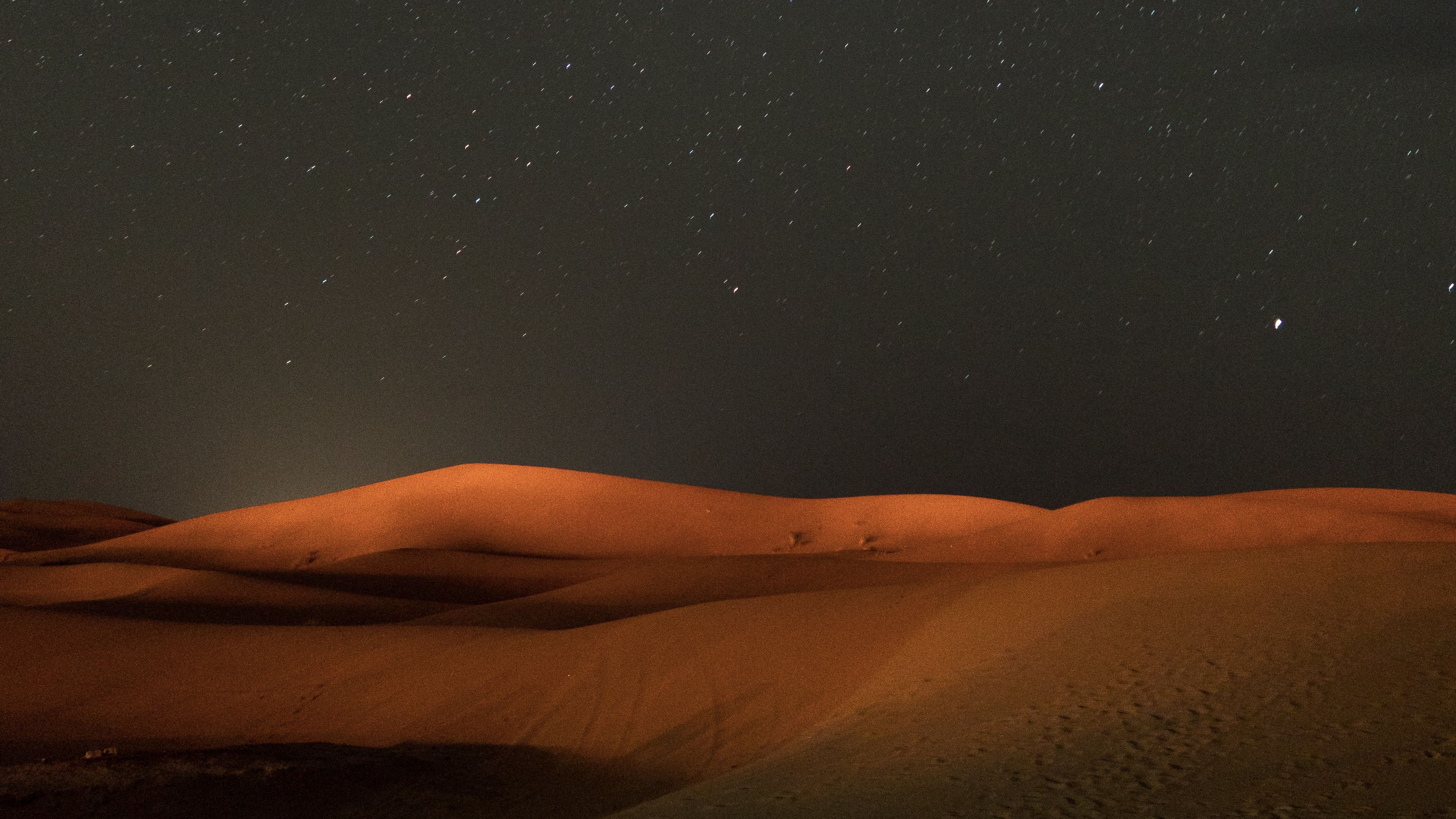 desert, night, starry sky, dunes, sand, 4k, HD Wallpaper