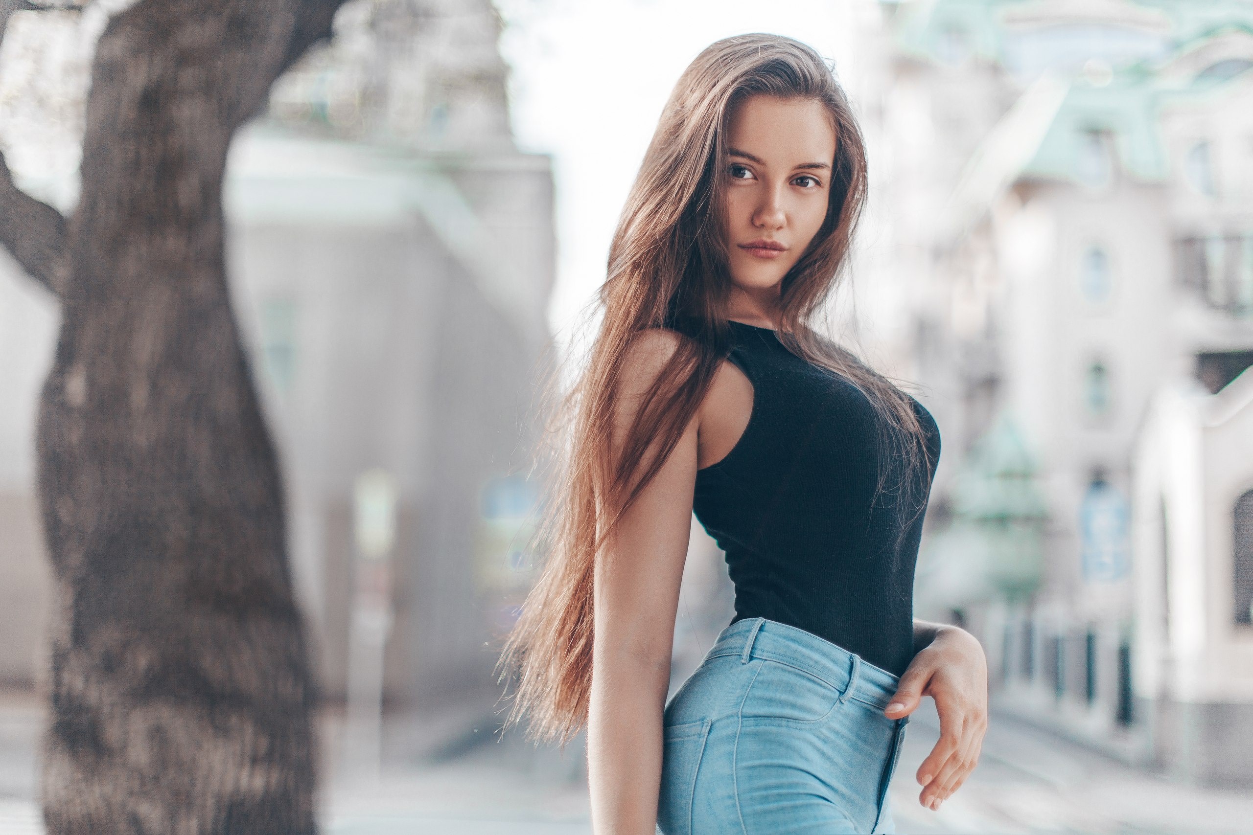 brunette, girls, model, depth of field, hd, HD Wallpaper