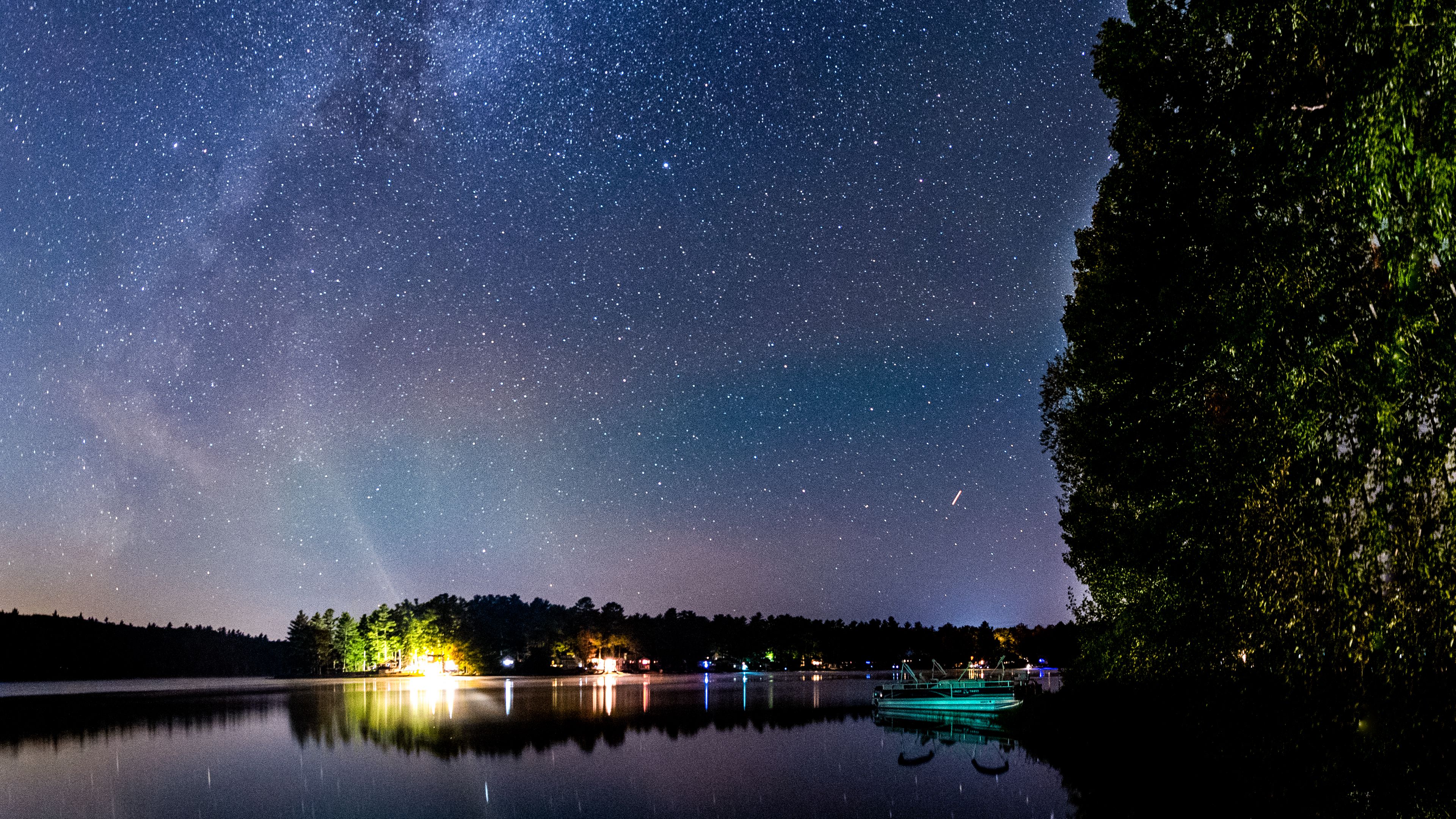 lake, night, starry sky, dark, landscape, 4k, HD Wallpaper