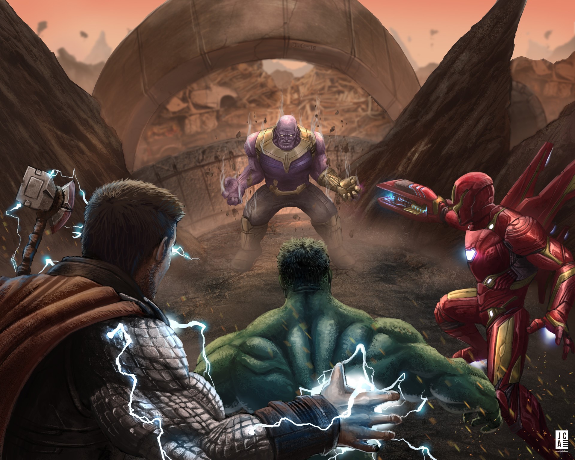 iron man, thanos, thor, hulk, hd, superheroes, artwork, digital art, artist, artstation, HD Wallpaper