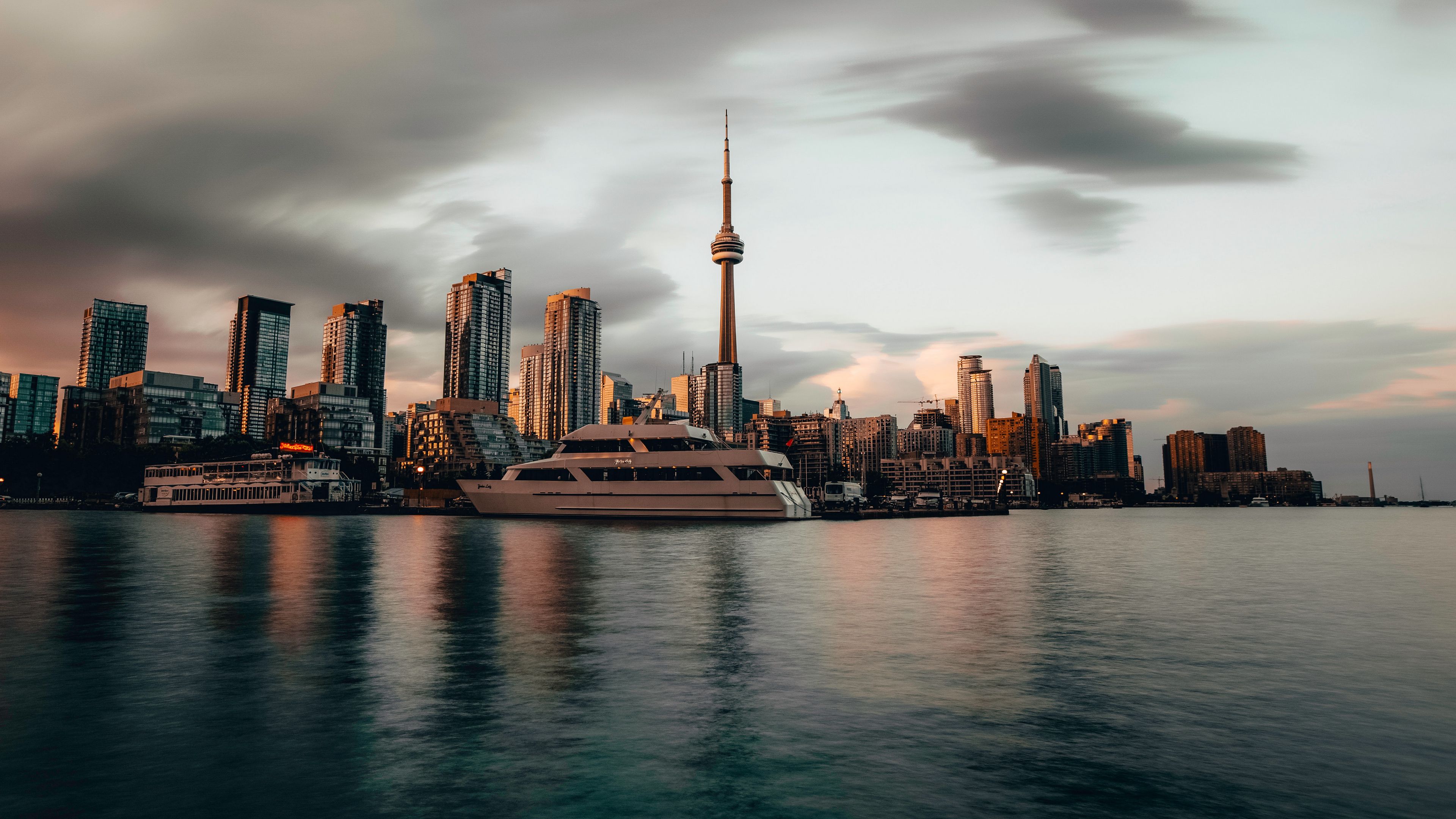 city, buildings, architecture, coast, water, 4k, HD Wallpaper