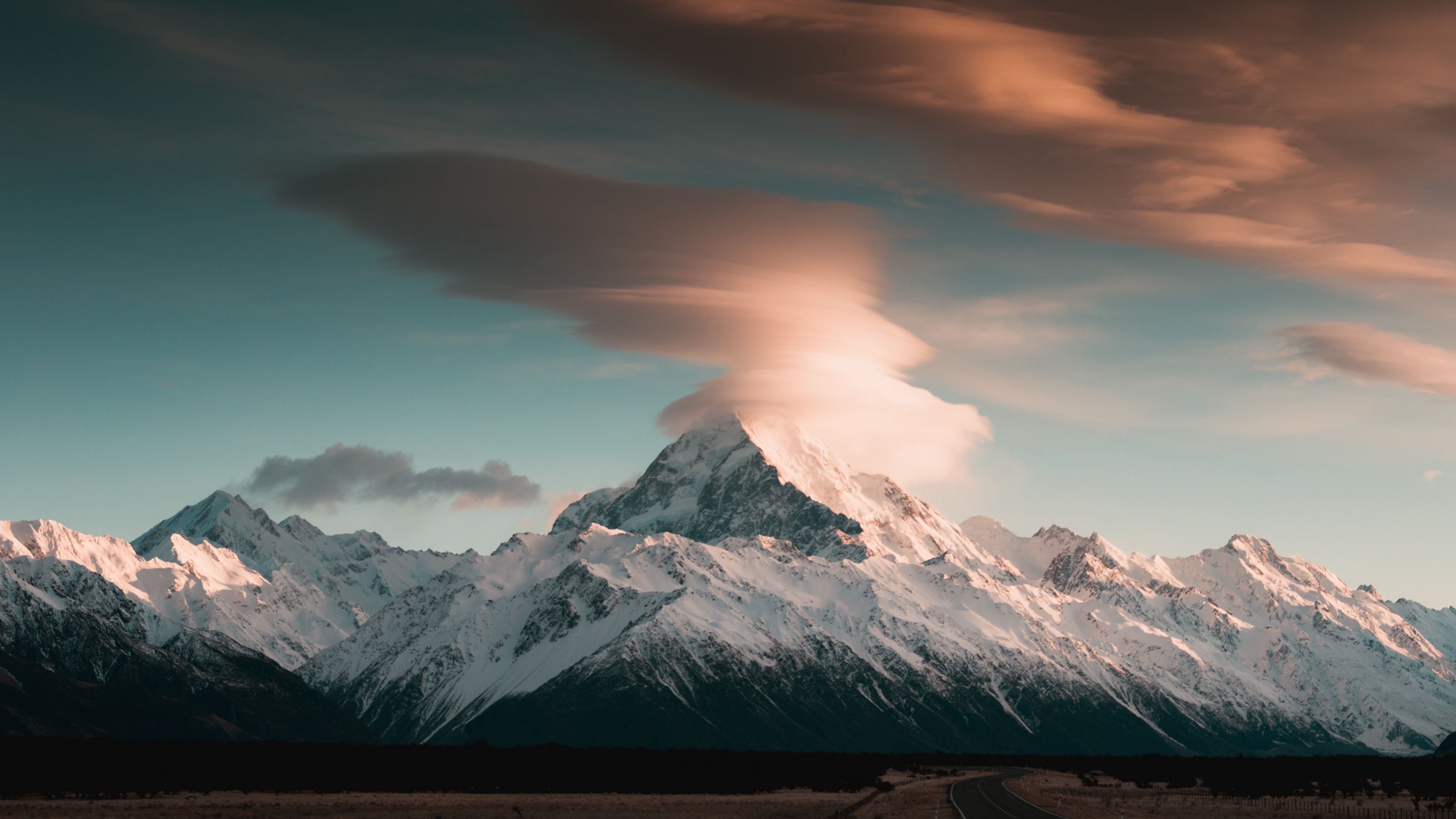 mountains, peak, clouds, snowy, landscape, 4k, HD Wallpaper