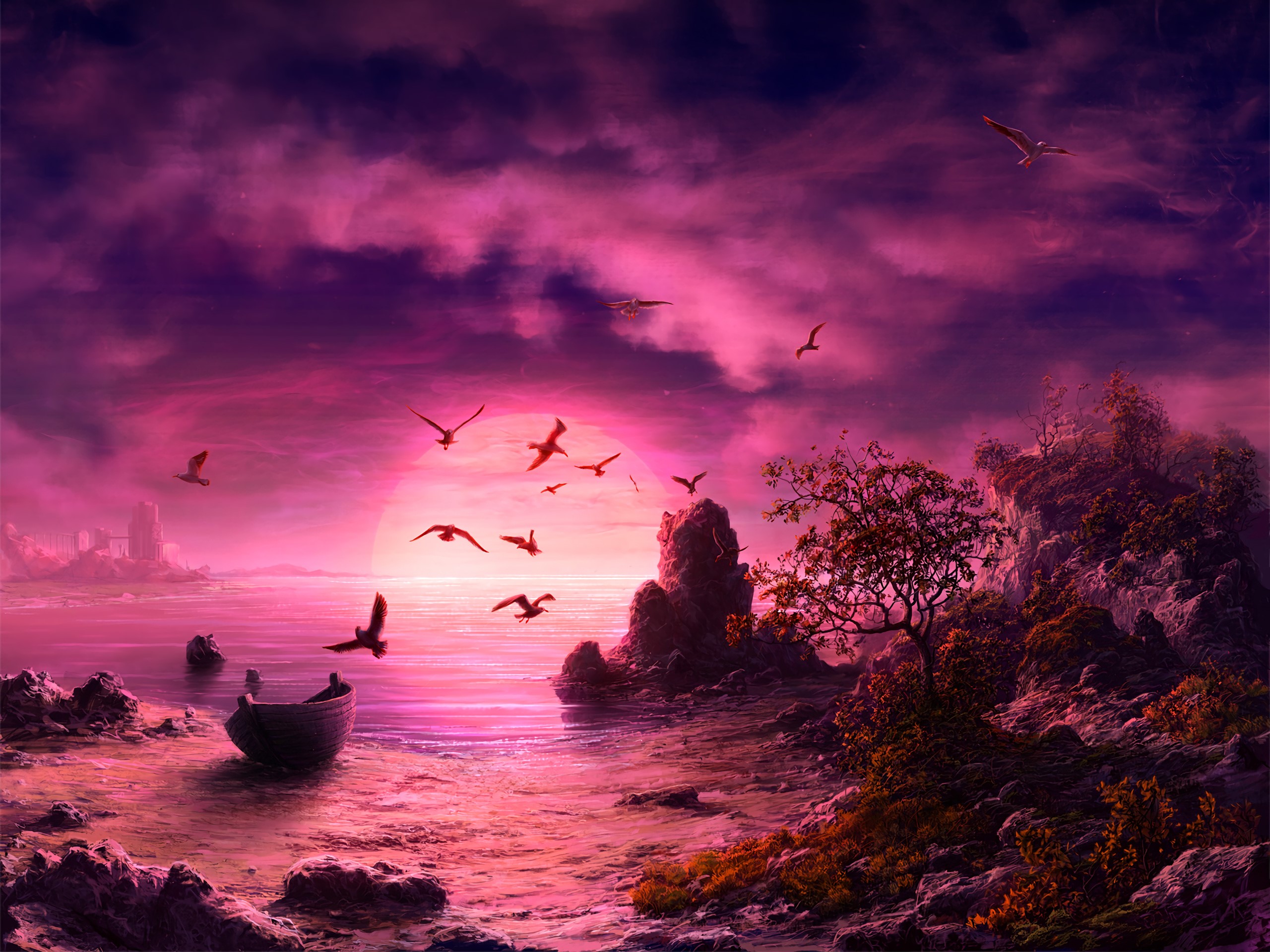 seagull, birds, purple, artist, artwork, digital art, hd, deviantart, HD Wallpaper