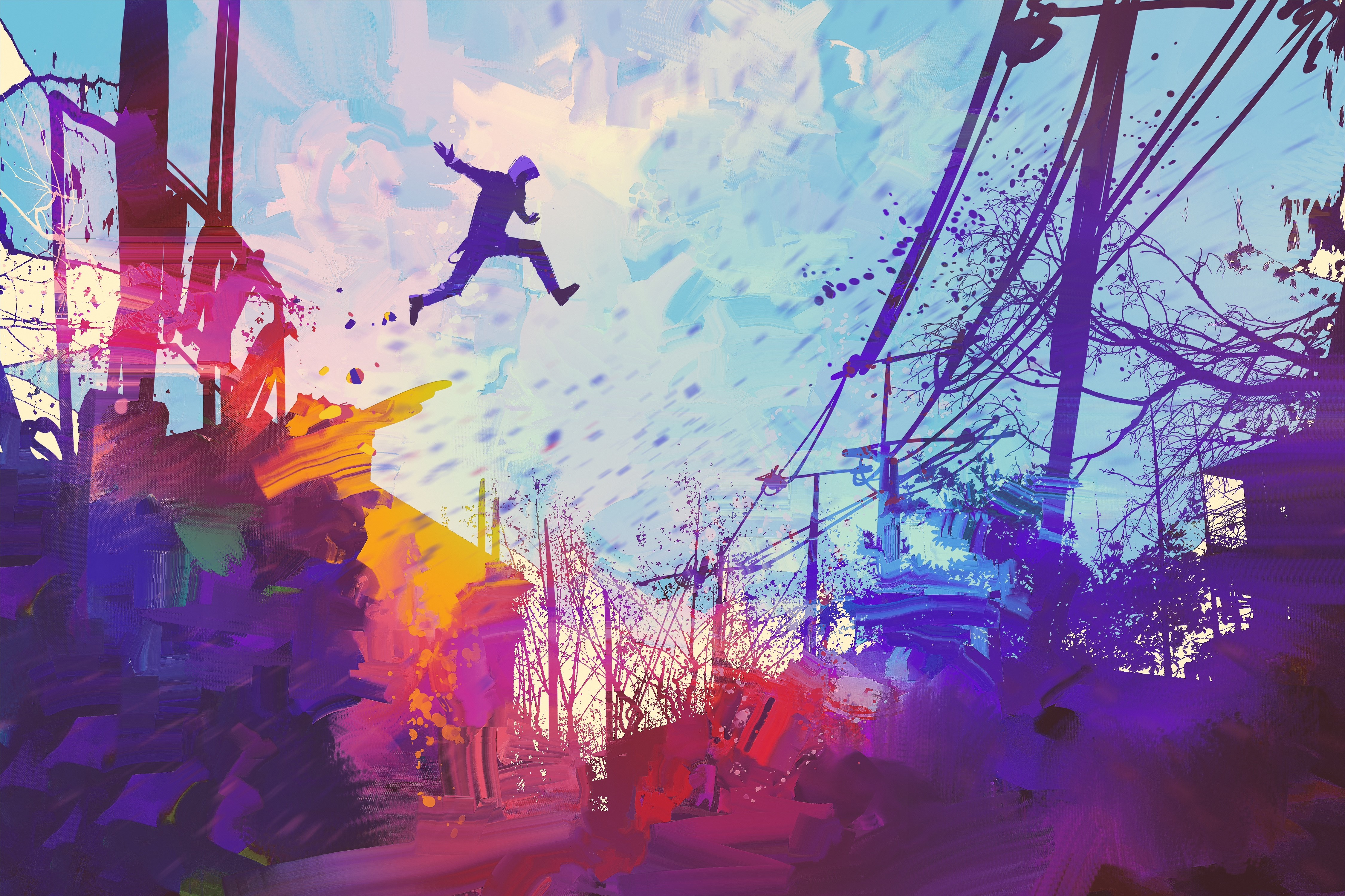 jump, abstract, illustration, painting, artist, artwork, digital art, hd, 4k, 5k, HD Wallpaper