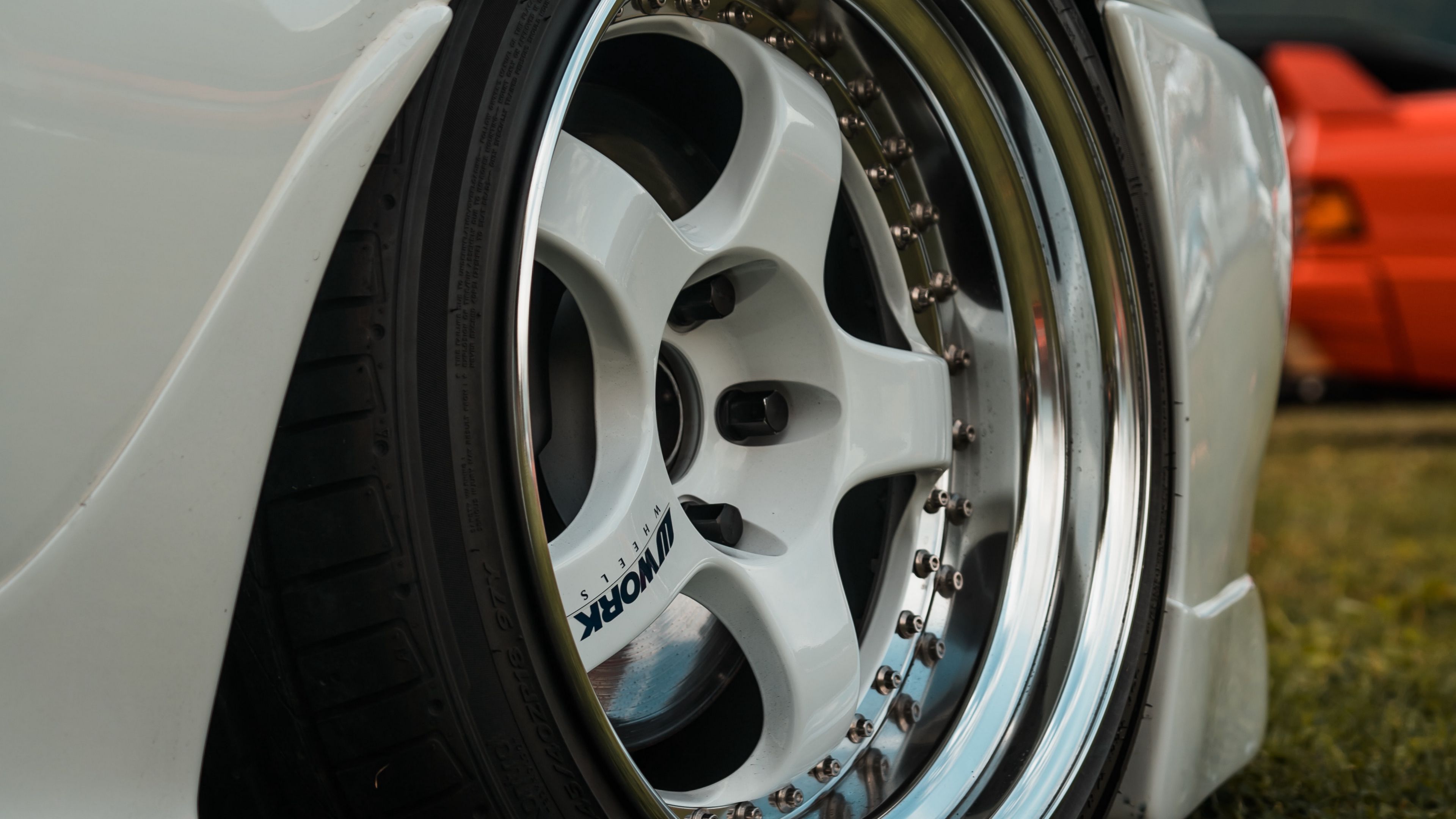 car, white, wheel, disc, chrome, 4k, HD Wallpaper