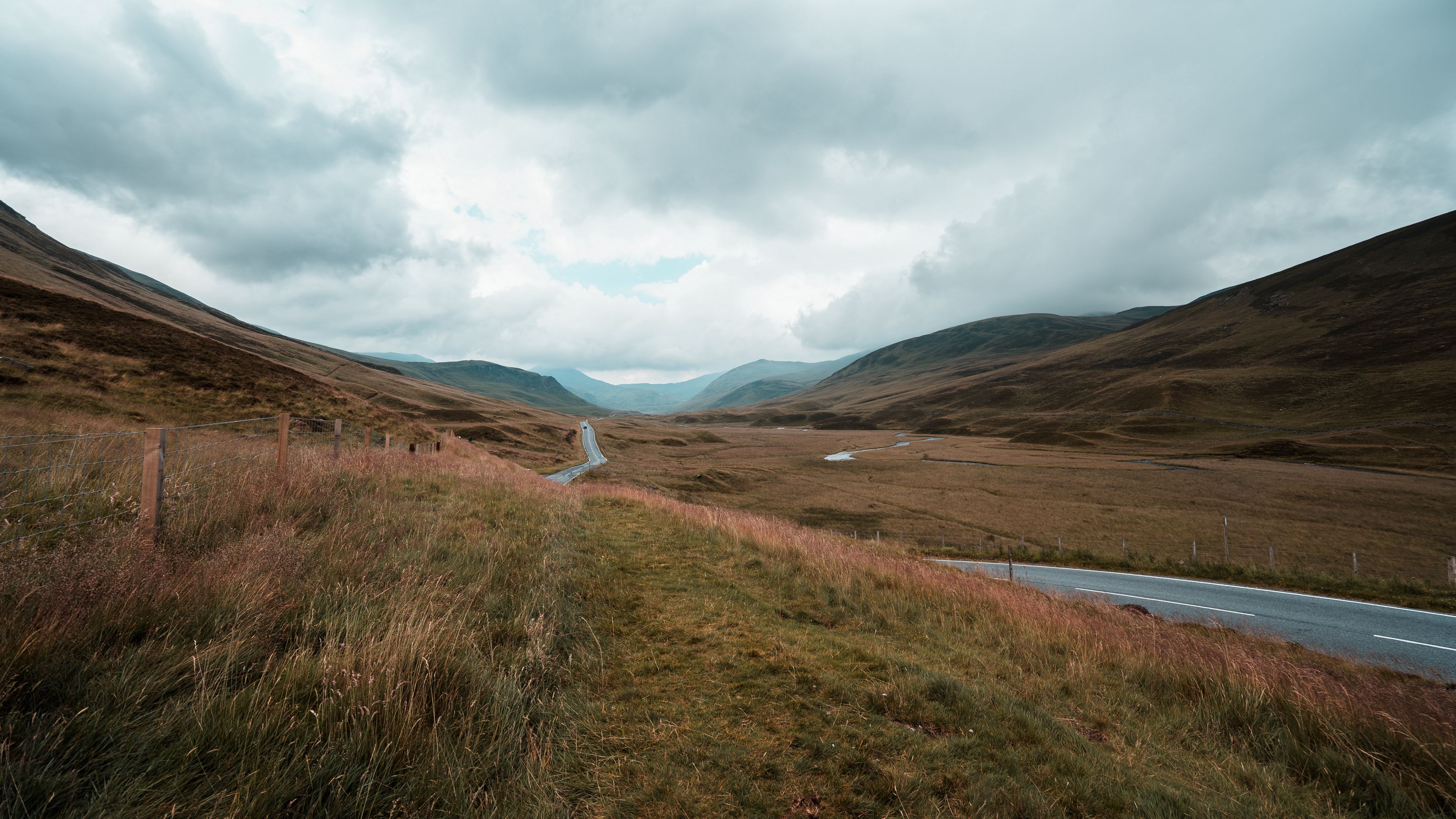 road, hills, grass, nature, landscape, 4k, HD Wallpaper