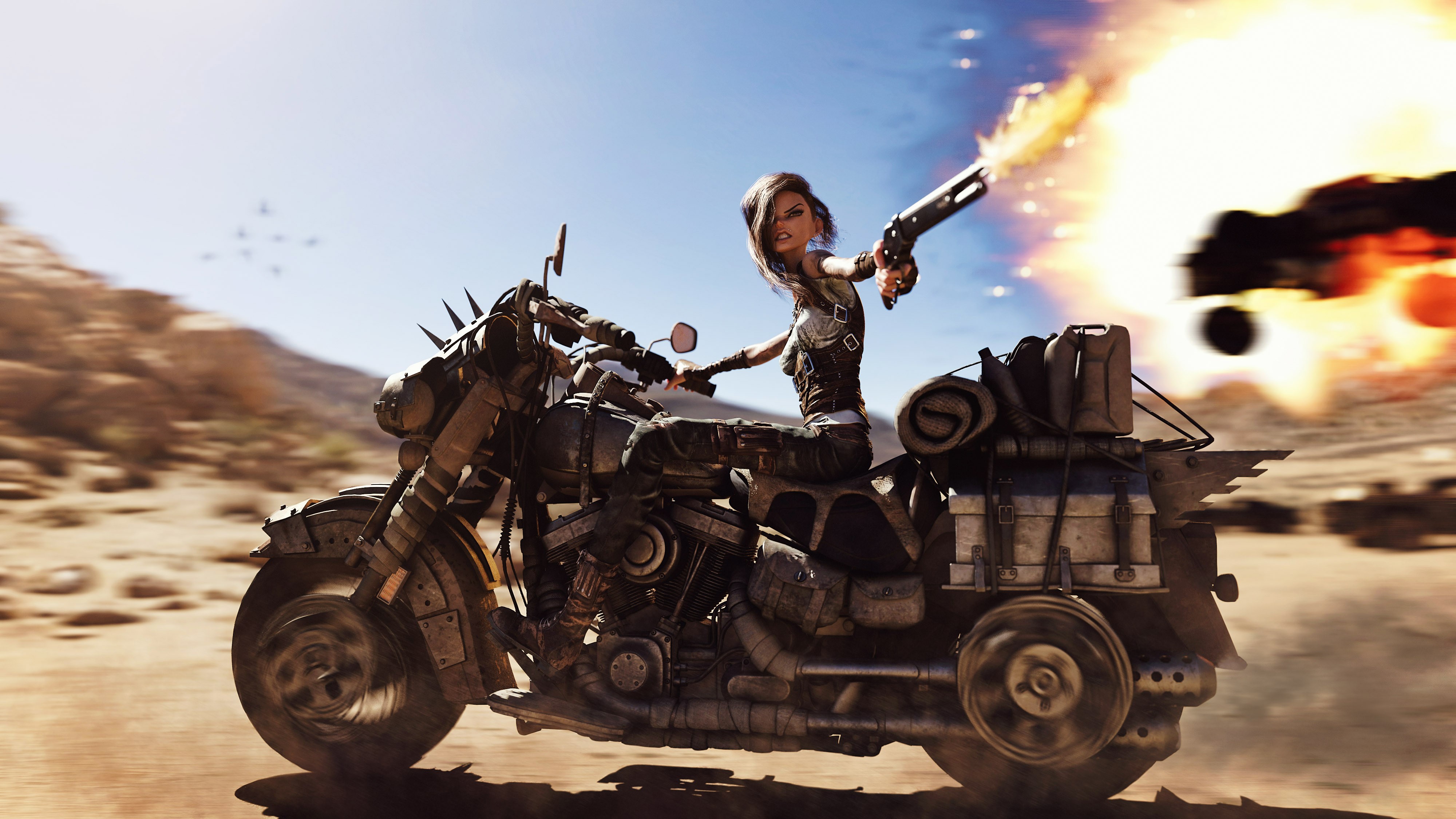 anime girl, anime, artist, artwork, digital art, hd, biker, gun, deviantart, HD Wallpaper